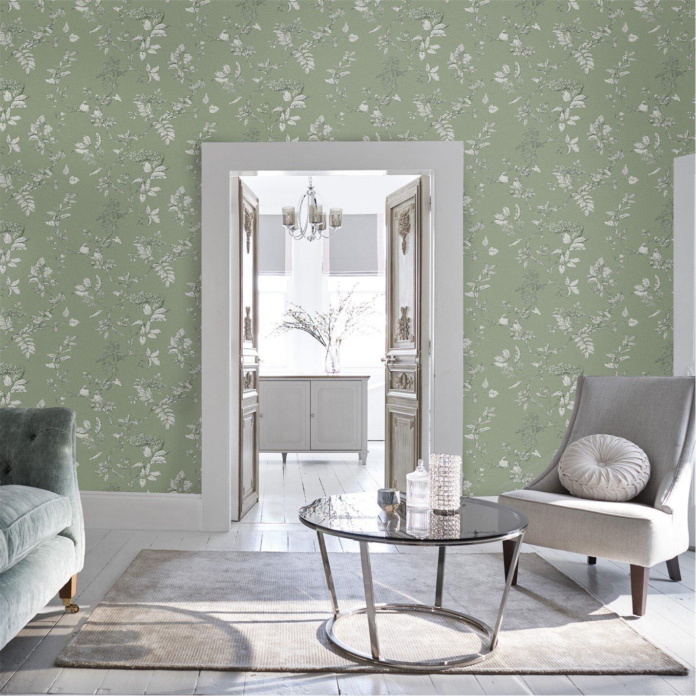 Green - Laura Ashley - Elderwood Sage Wallpaper - 5