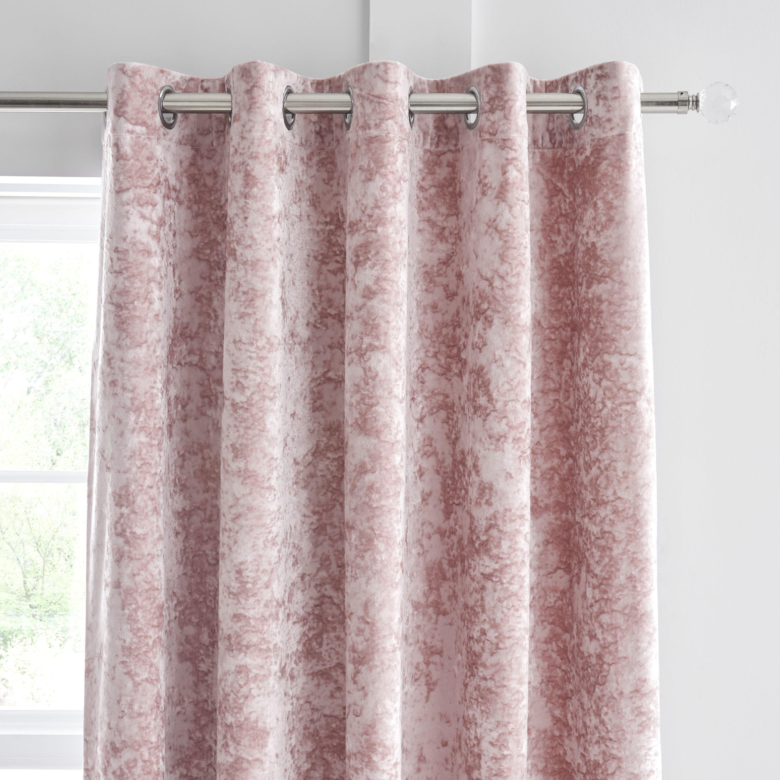 Catherine Lansfield  Crushed Velvet Lined Eyelet Curtains - Blush Pink - 168x229cm