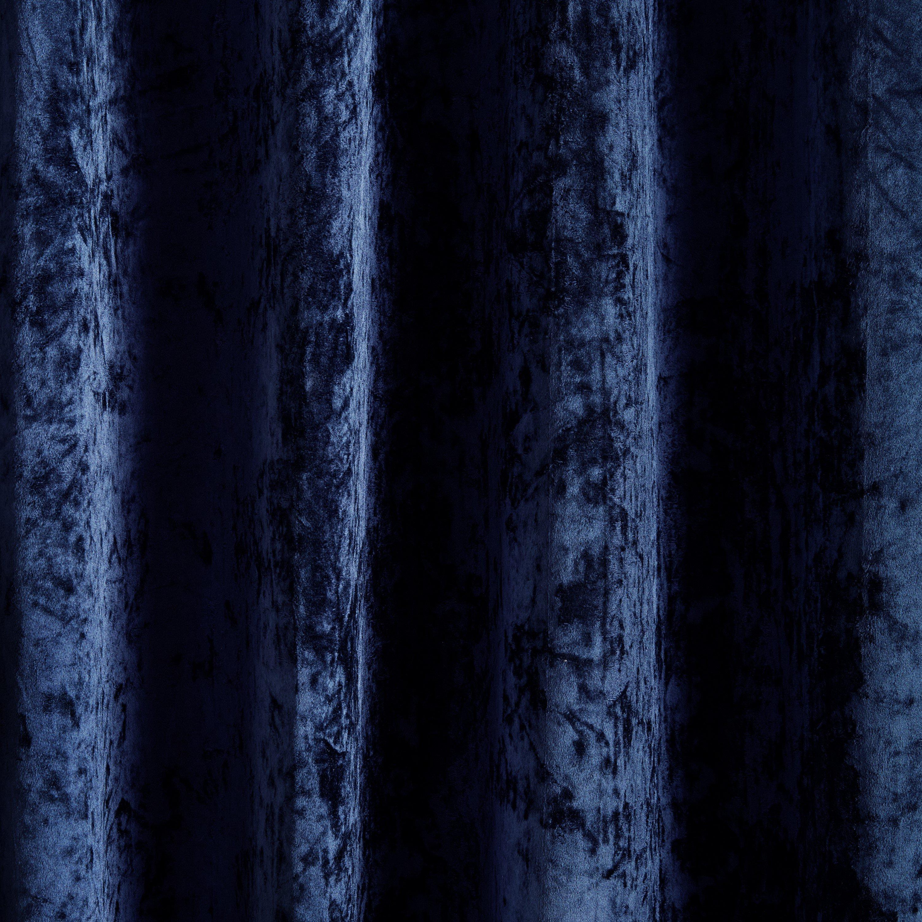 Navy Blue - Catherine Lansfield - Crushed Velvet Lined Eyelet Curtains - 3