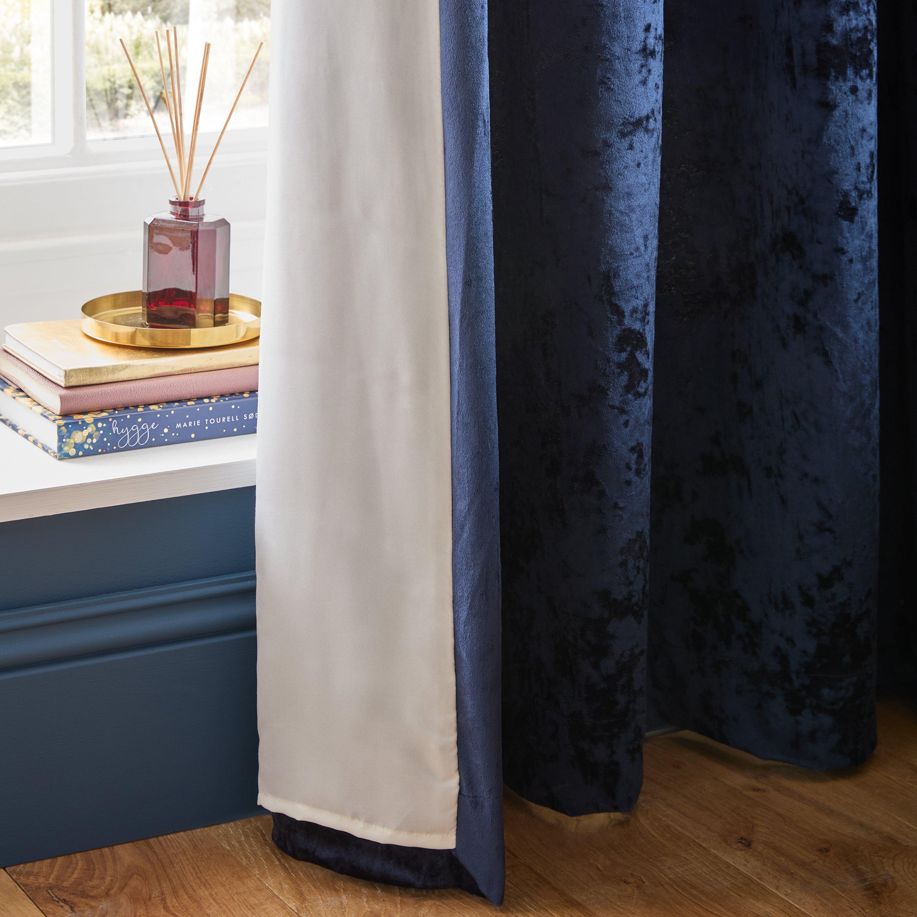 Navy Blue - Catherine Lansfield - Crushed Velvet Lined Eyelet Curtains - 4