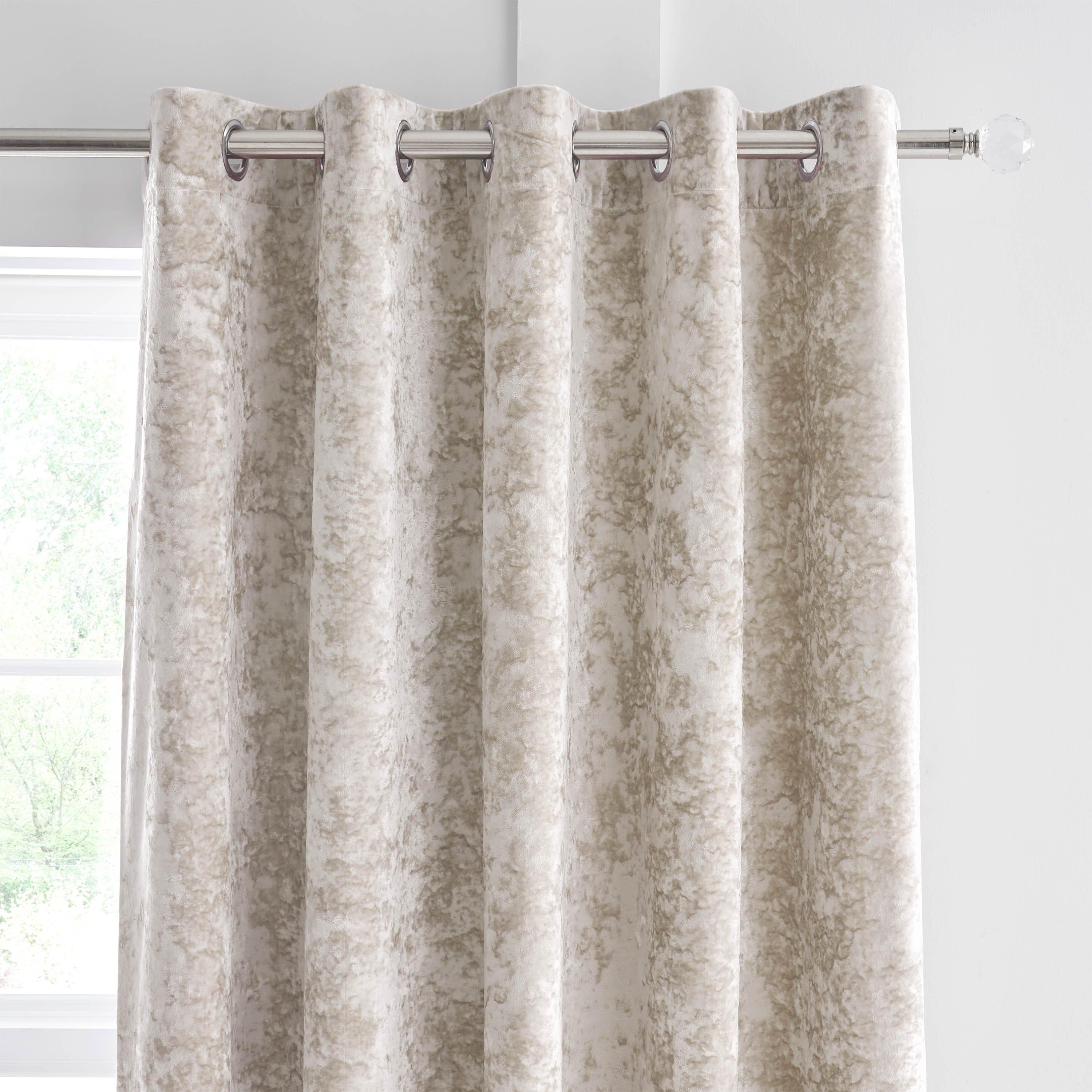 Natural - Catherine Lansfield - Crushed Velvet Lined Eyelet Curtains - 1