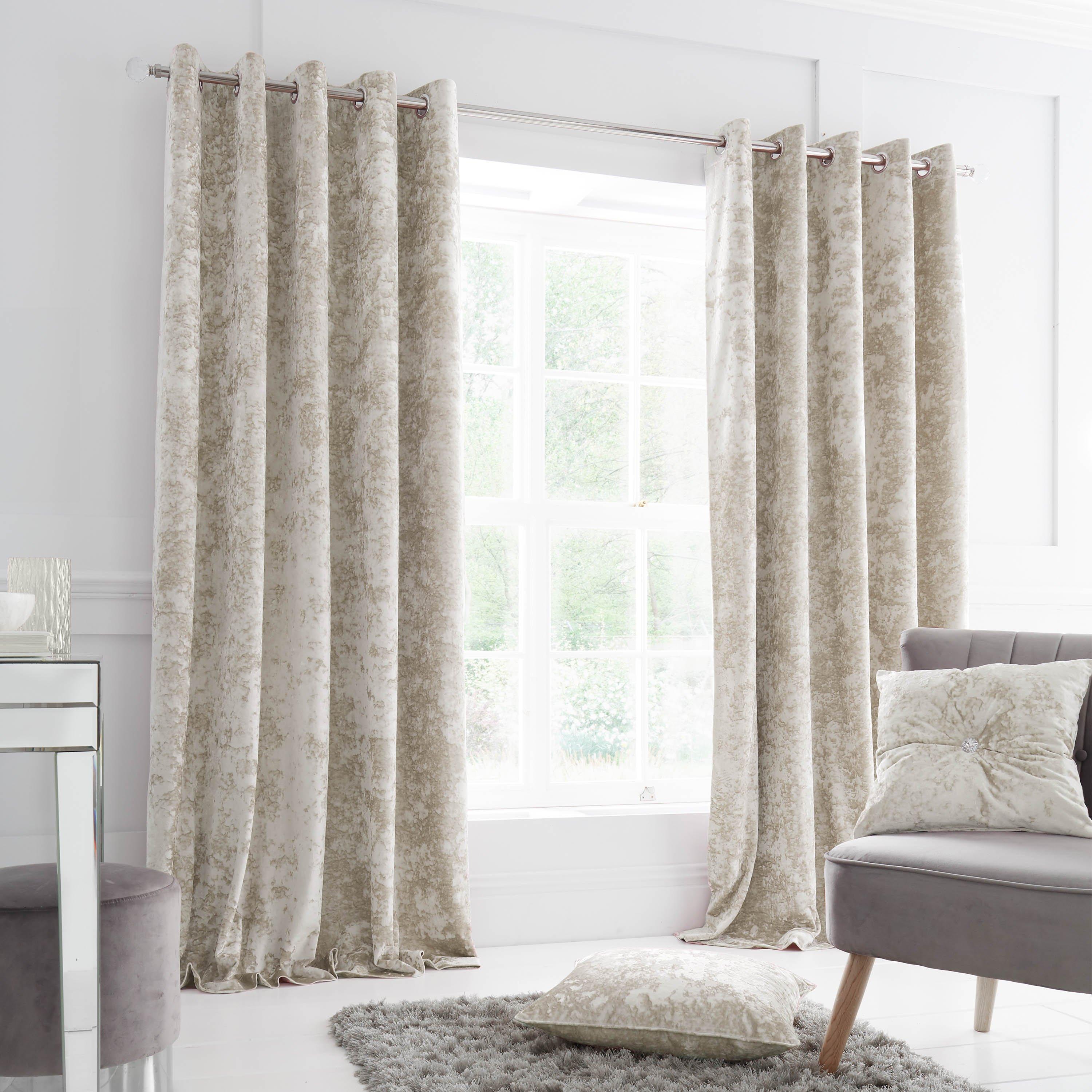 Natural - Catherine Lansfield - Crushed Velvet Lined Eyelet Curtains - 2