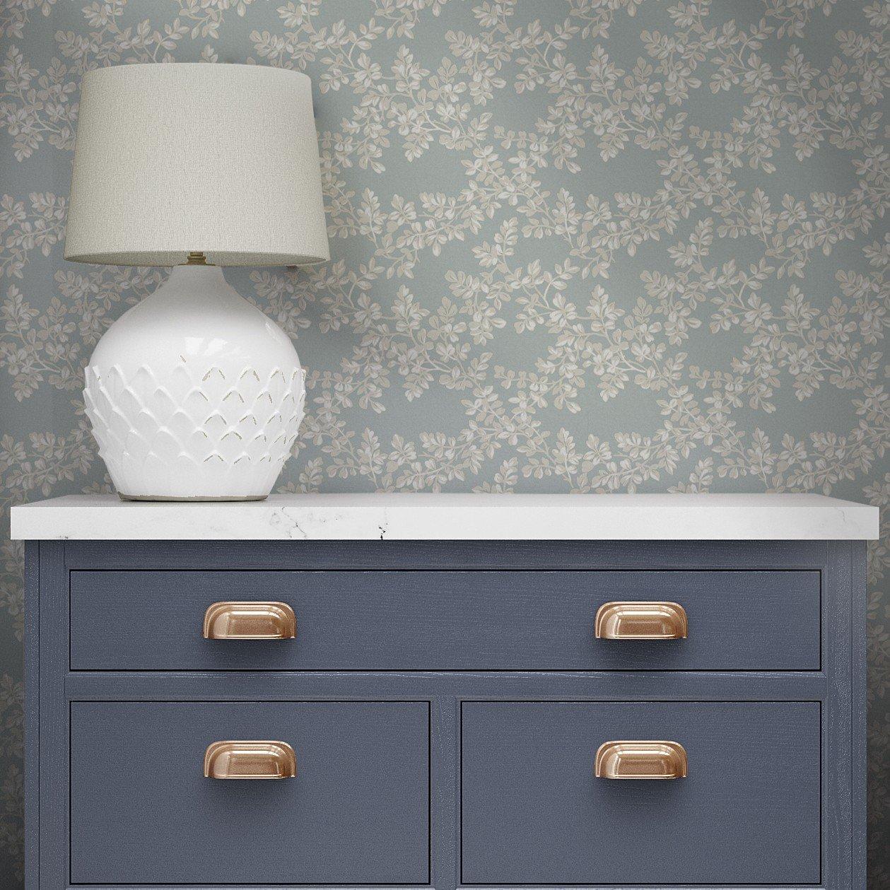 Blue - Laura Ashley - Burnham Floral Pale Seaspray Wallpaper - 1