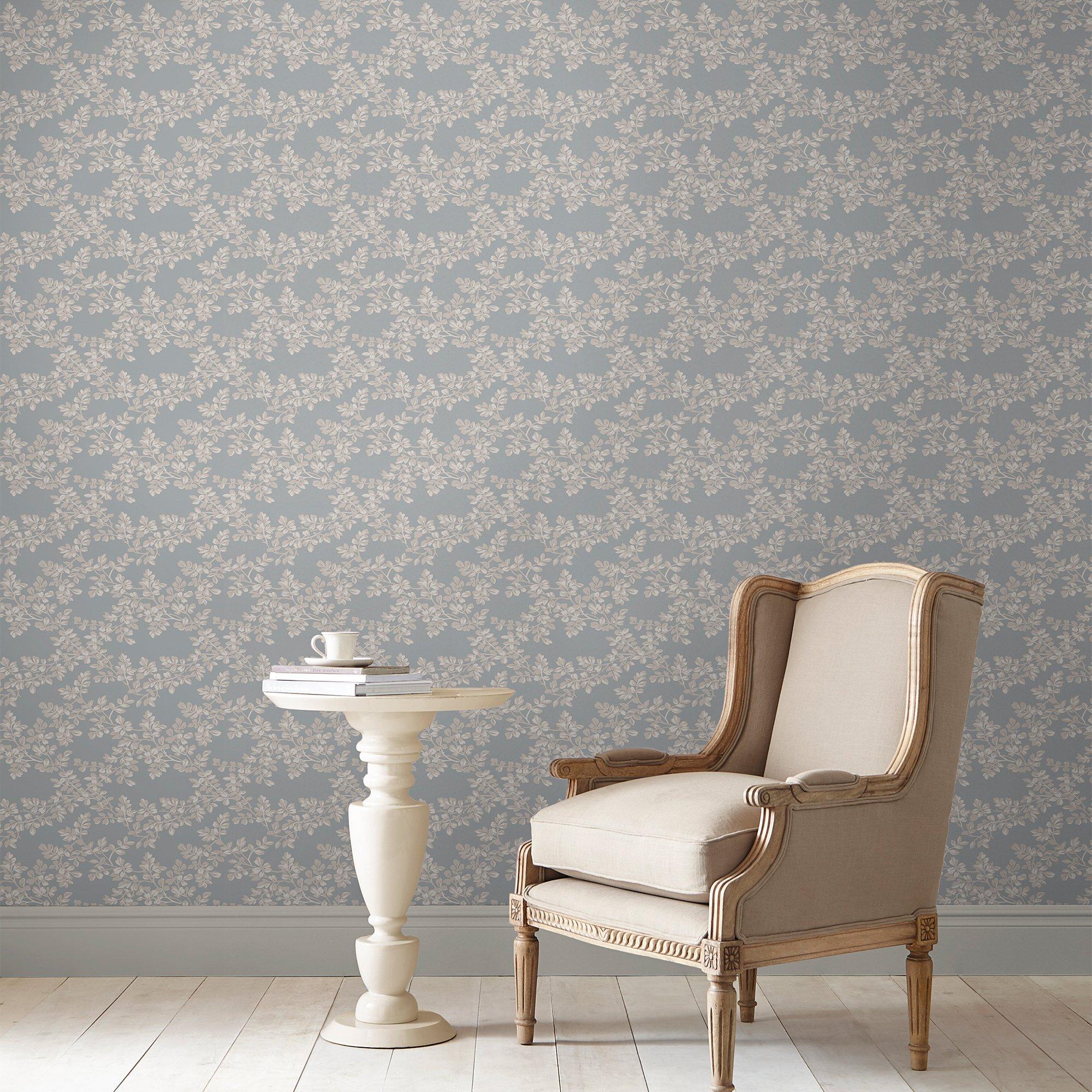 Blue - Laura Ashley - Burnham Floral Pale Seaspray Wallpaper - 2