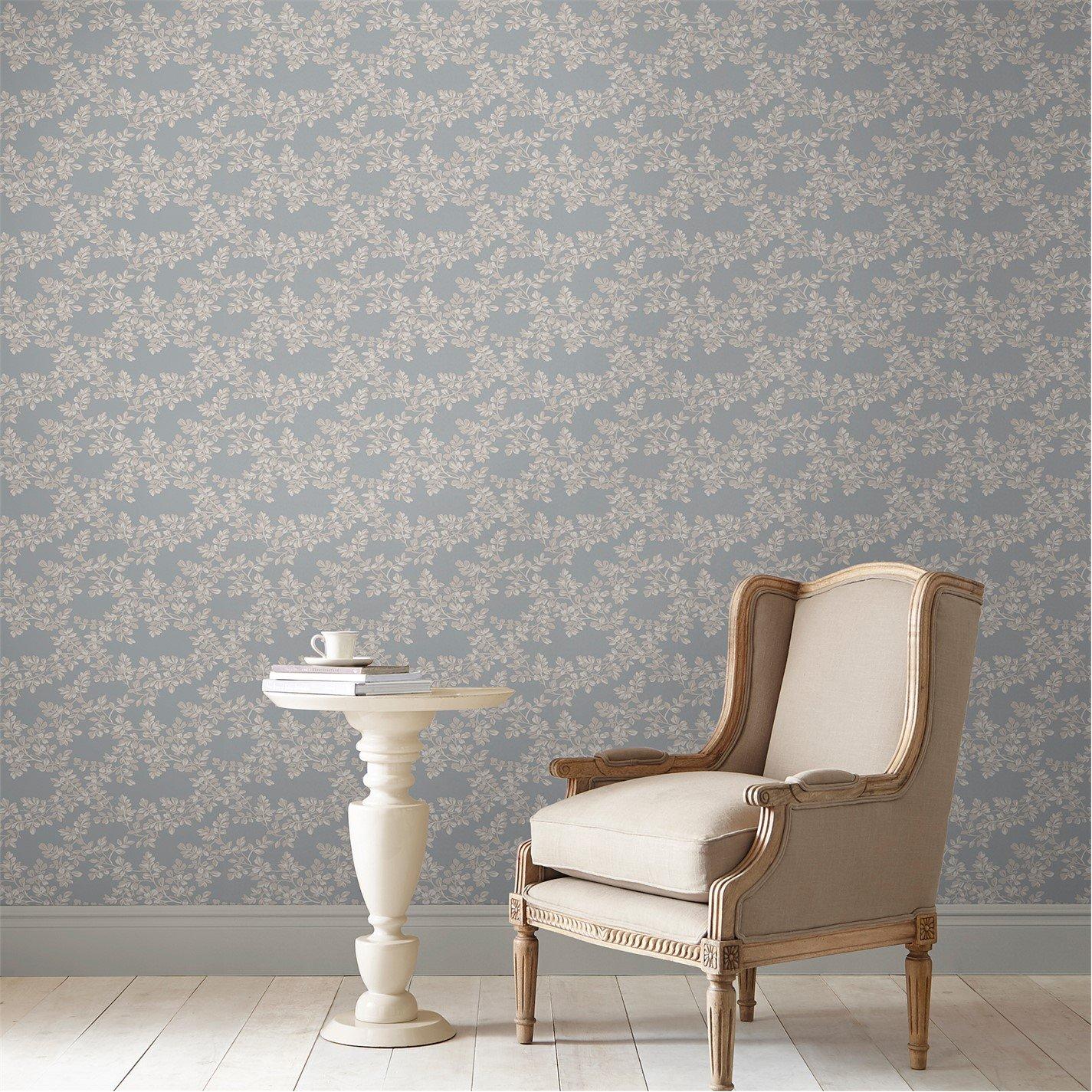 Blue - Laura Ashley - Burnham Floral Pale Seaspray Wallpaper - 5