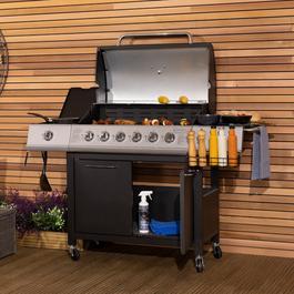 Charles Bentley 6 Burner Premium Gas BBQ With Side Burner - Black
