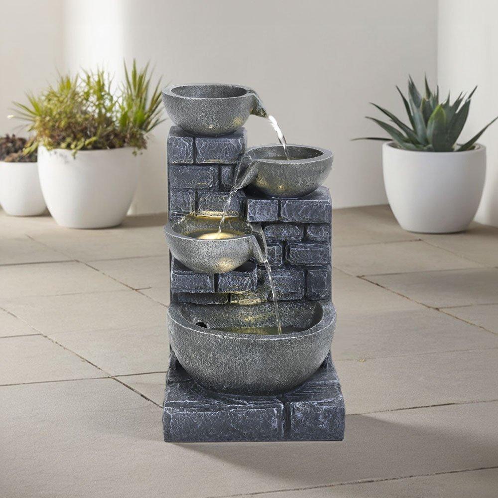 Grey - Breeins - Rustic Solar Water Fountain with LED Lights - 1