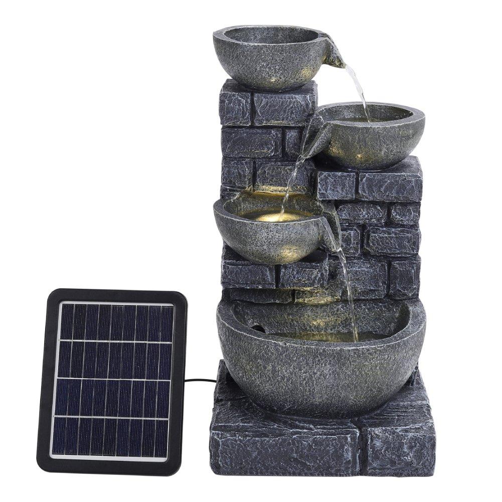 Grey - Breeins - Rustic Solar Water Fountain with LED Lights - 3