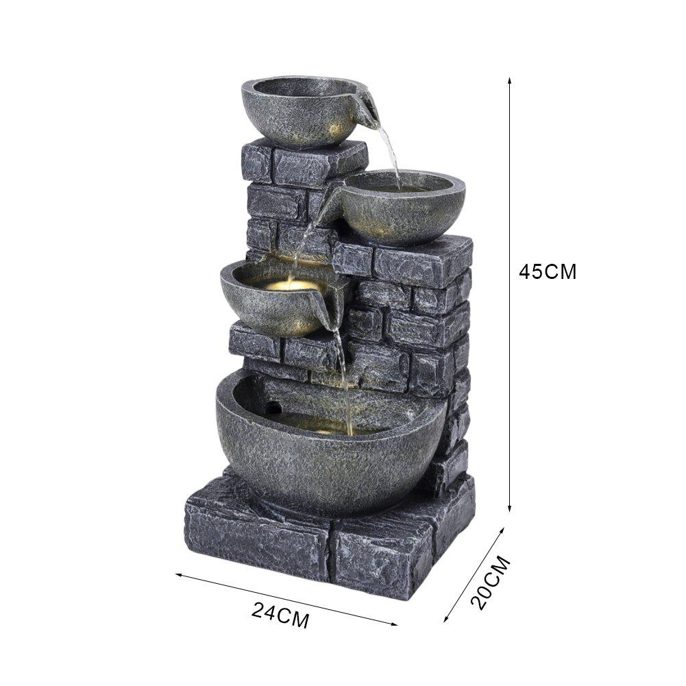 Grey - Breeins - Rustic Solar Water Fountain with LED Lights - 6