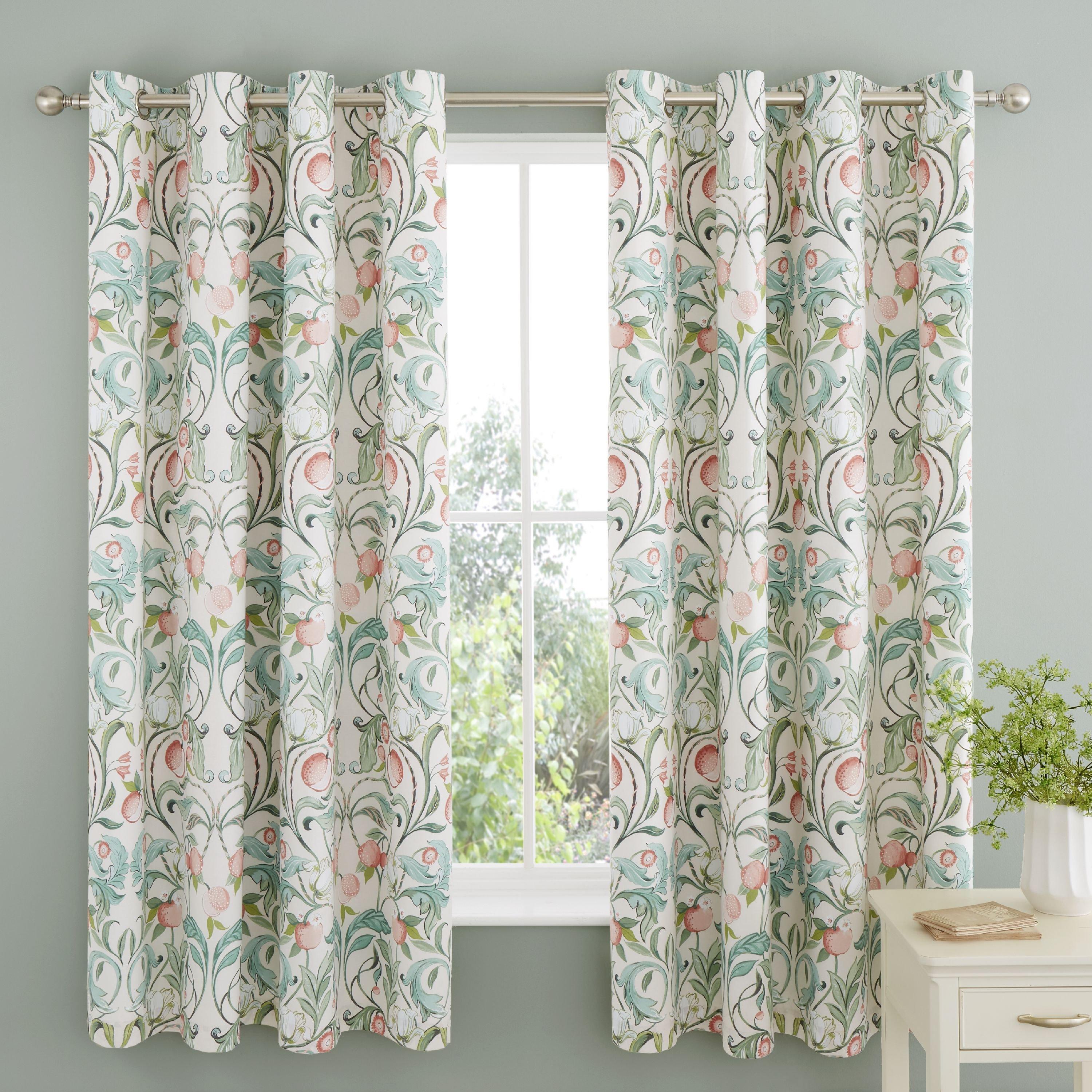 Natural Green - Catherine Lansfield - Clarence Floral Lined Eyelet Curtains - 2