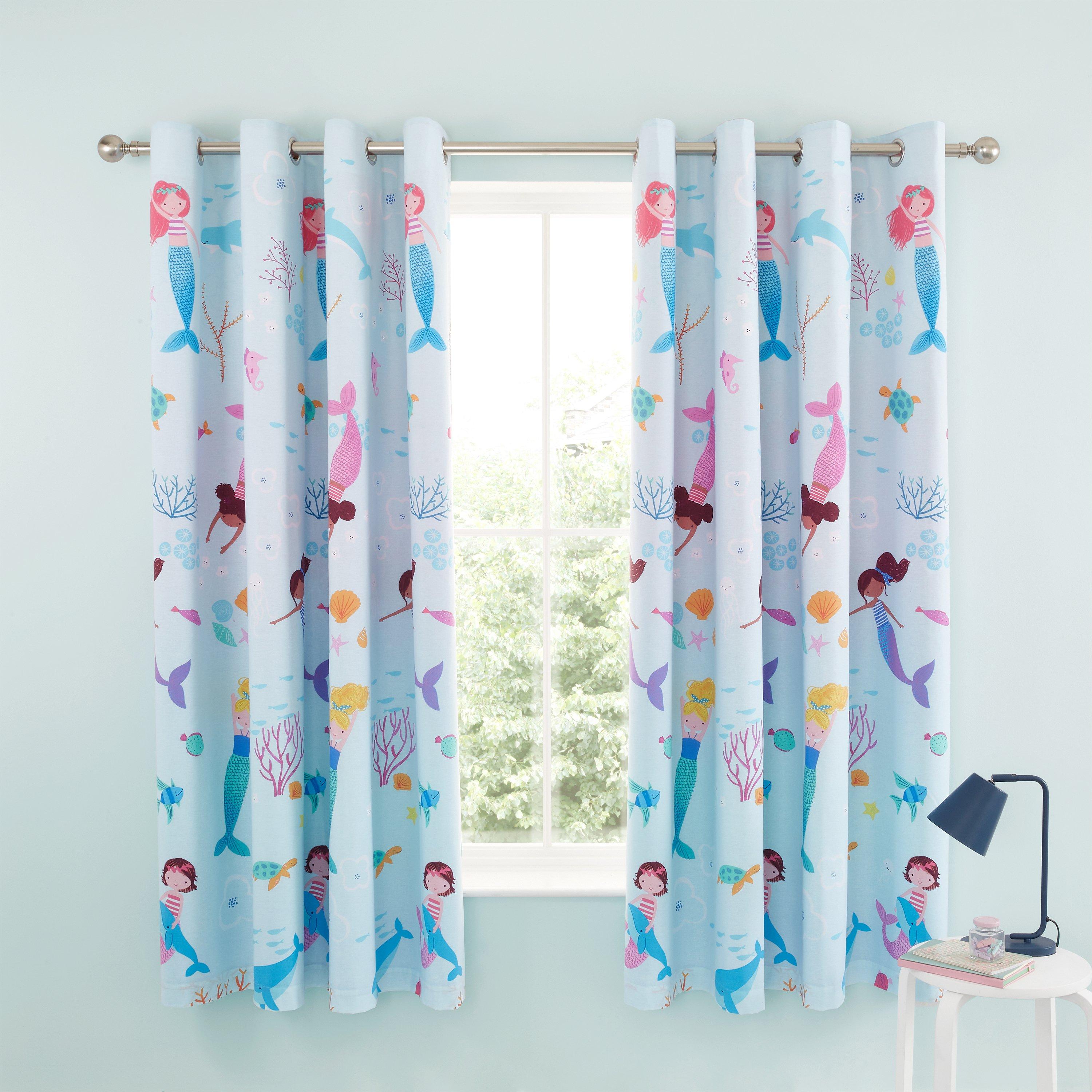 Blue - Catherine Lansfield - Mermaid Fully Reversible Two Curtain Panels - 2