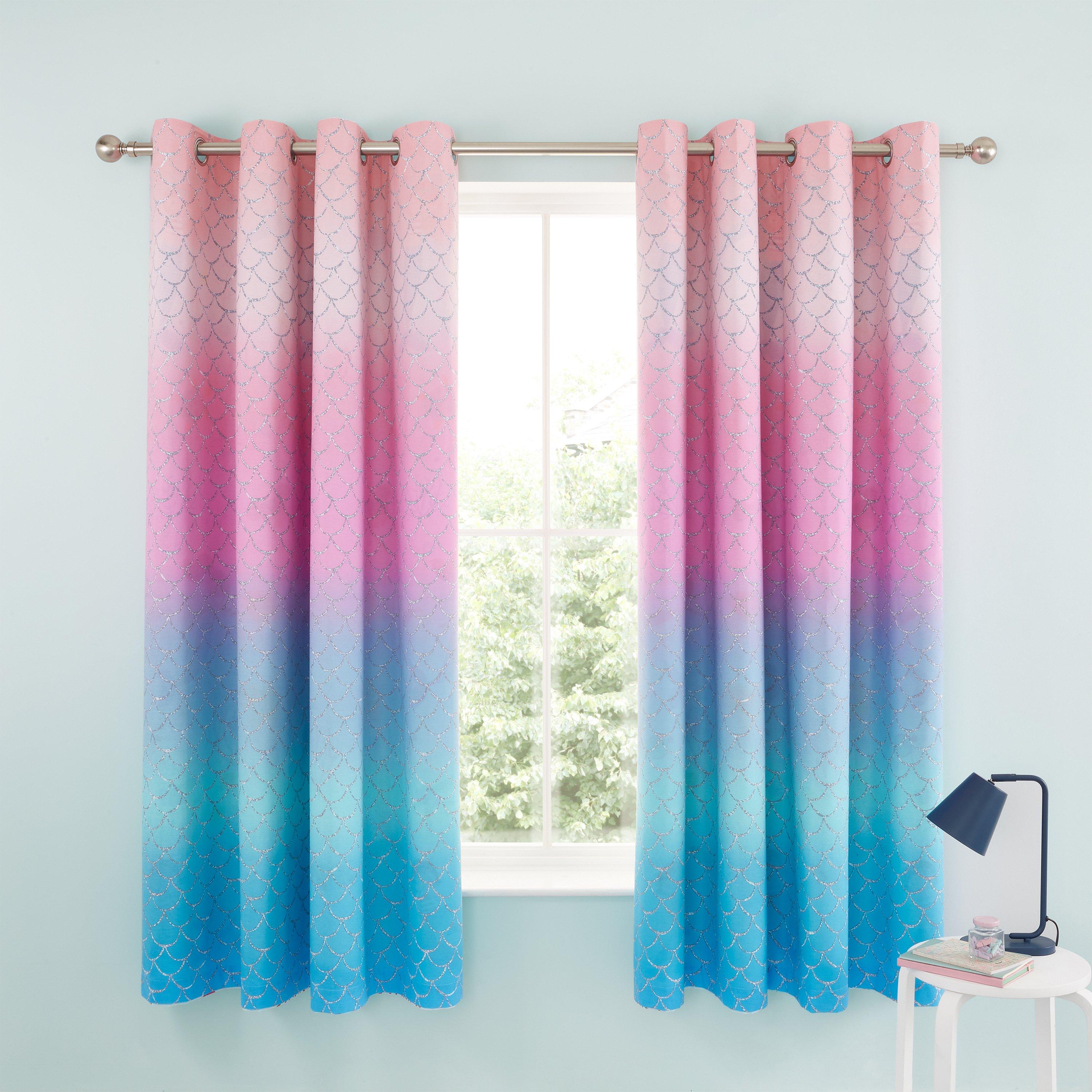 Blue - Catherine Lansfield - Mermaid Fully Reversible Two Curtain Panels - 3