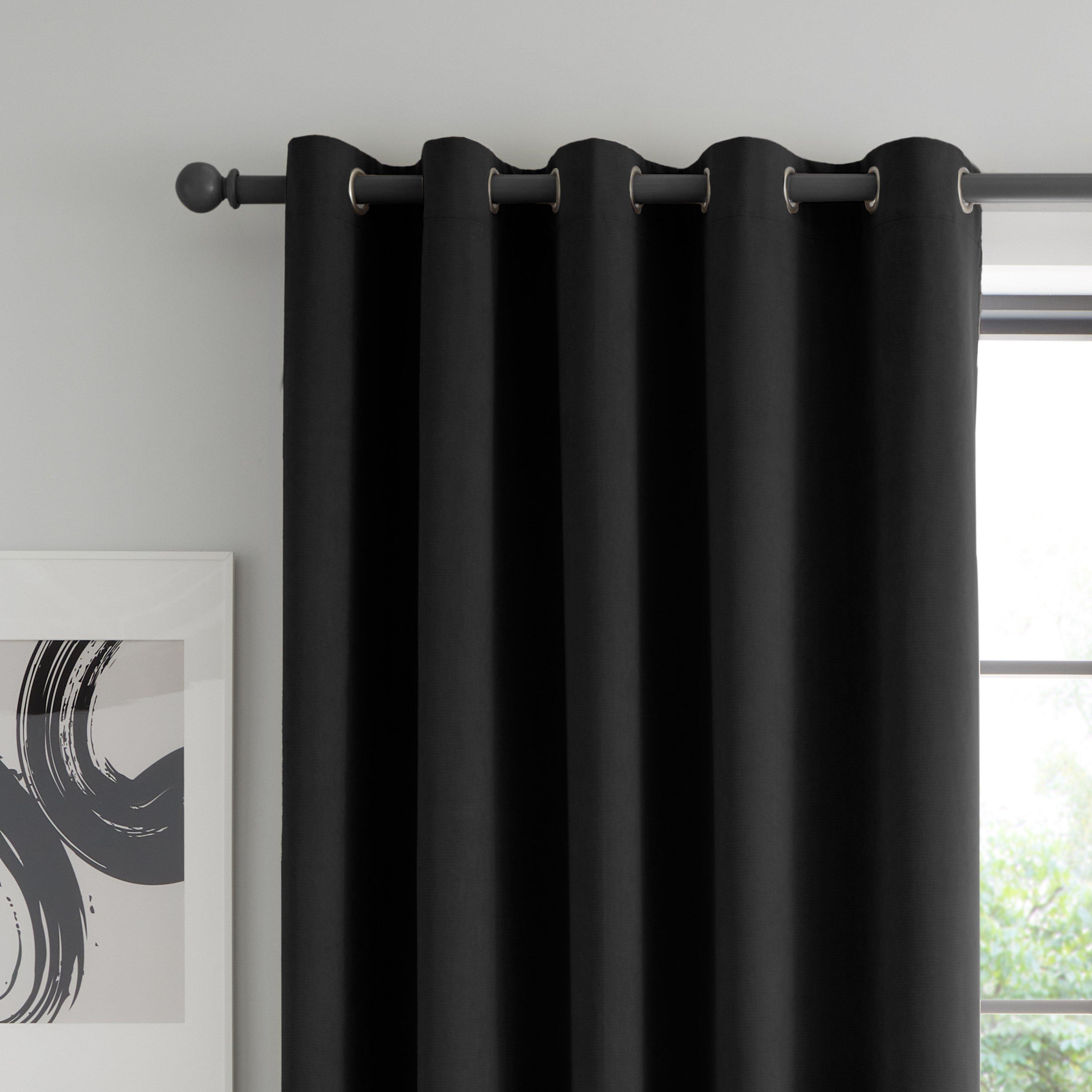 Black - Catherine Lansfield - Wilson Velvet Blackout Thermal Eyelet Curtains - 1