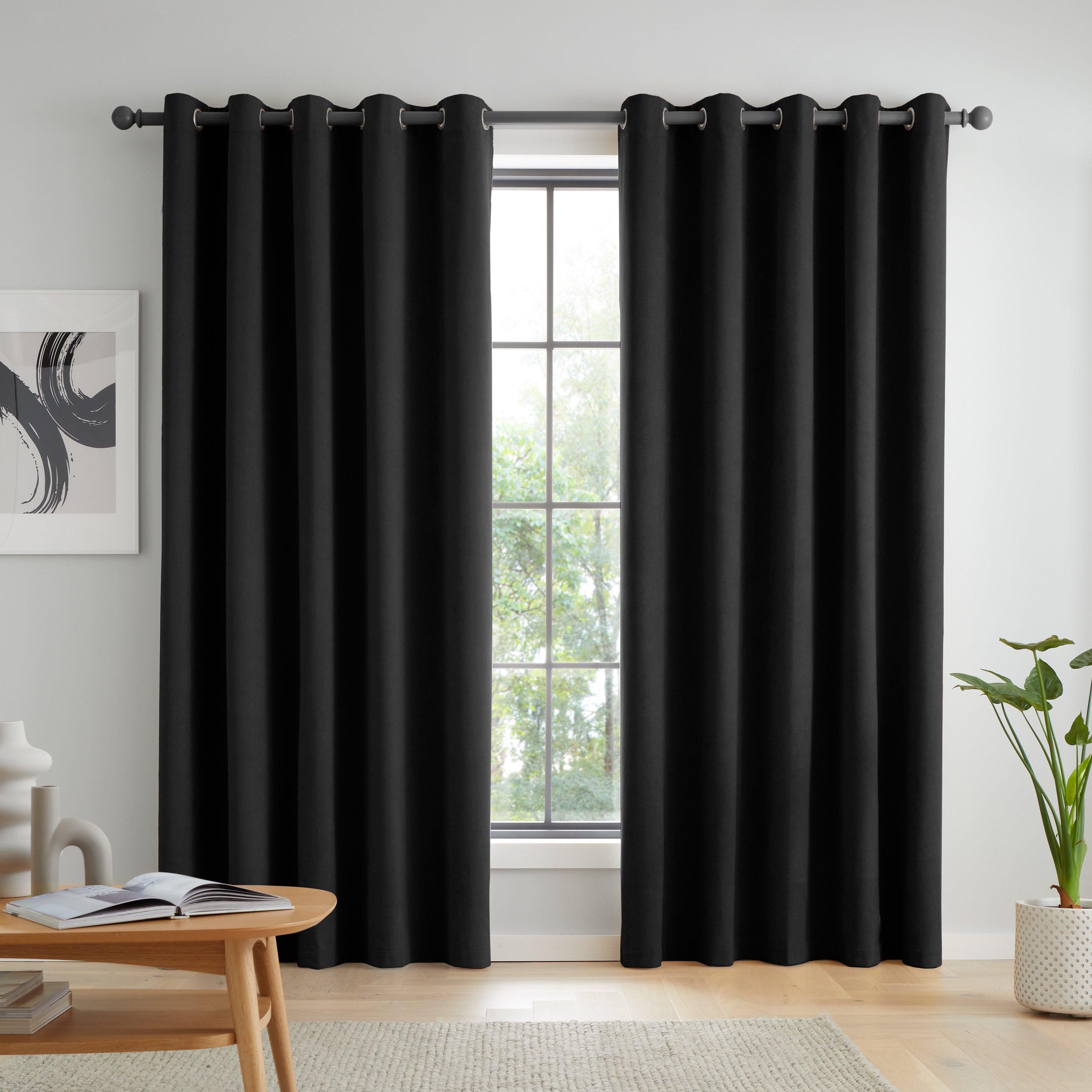Black - Catherine Lansfield - Wilson Velvet Blackout Thermal Eyelet Curtains - 2