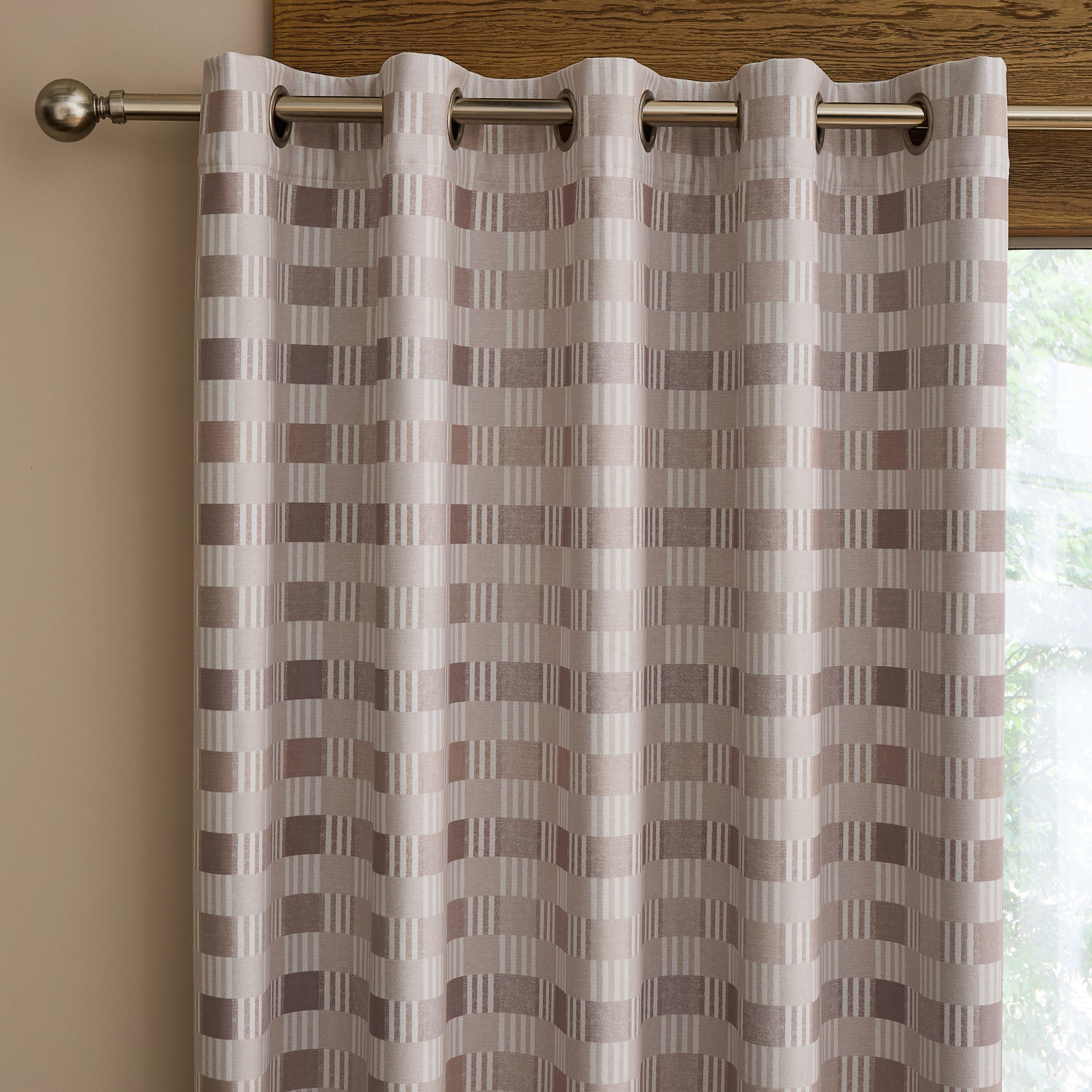 Natural - Catherine Lansfield - Wilson Check Blackout Thermal Eyelet Curtains - 1