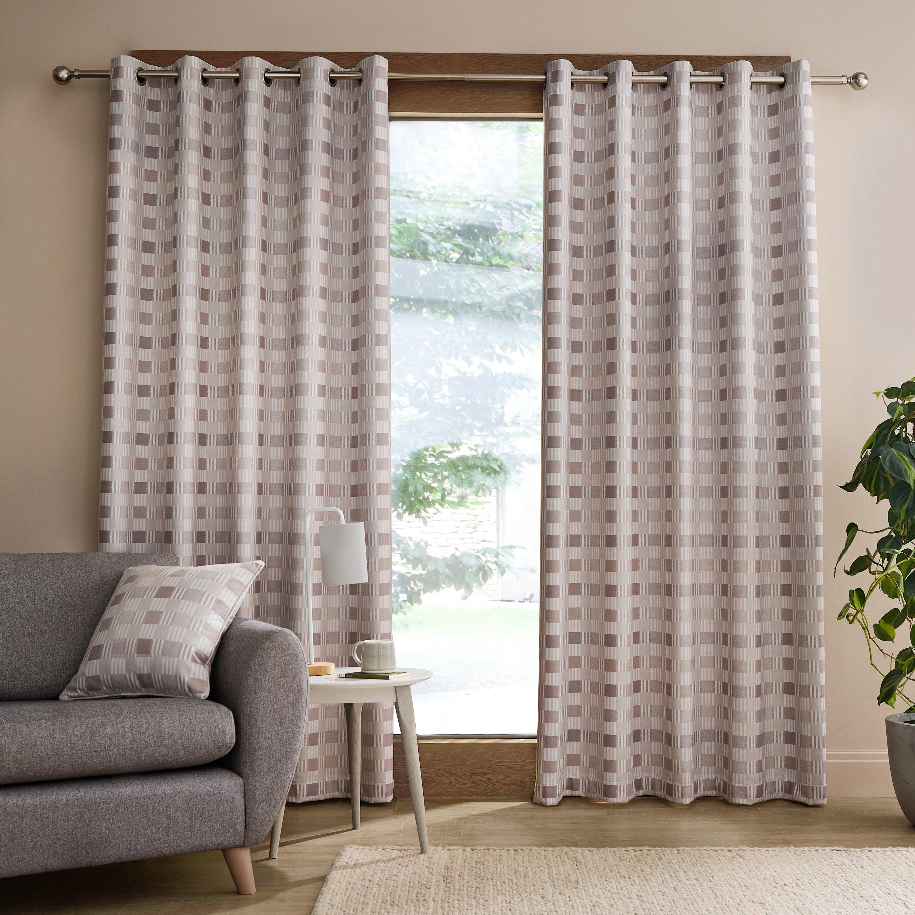 Natural - Catherine Lansfield - Wilson Check Blackout Thermal Eyelet Curtains - 2