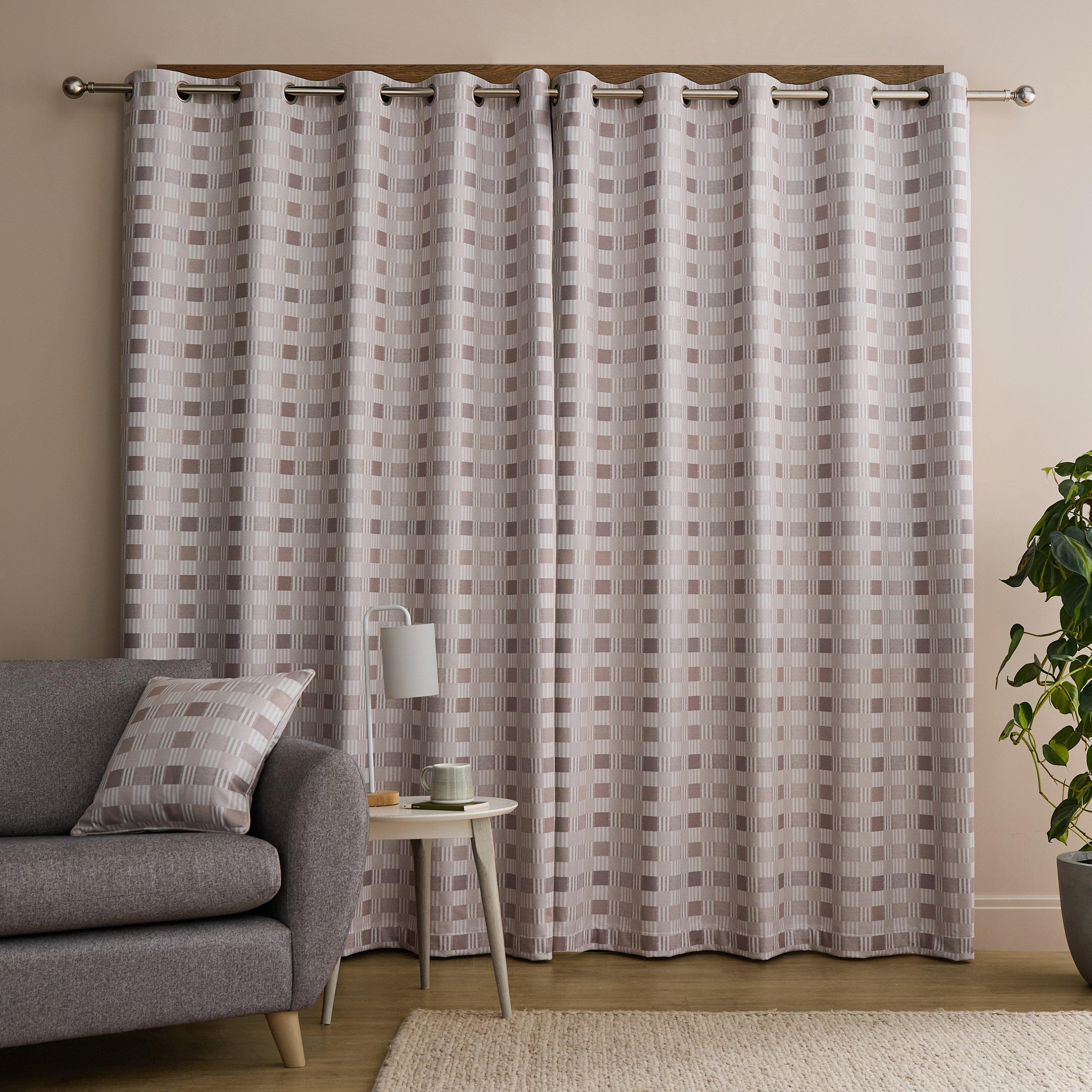 Natural - Catherine Lansfield - Wilson Check Blackout Thermal Eyelet Curtains - 3