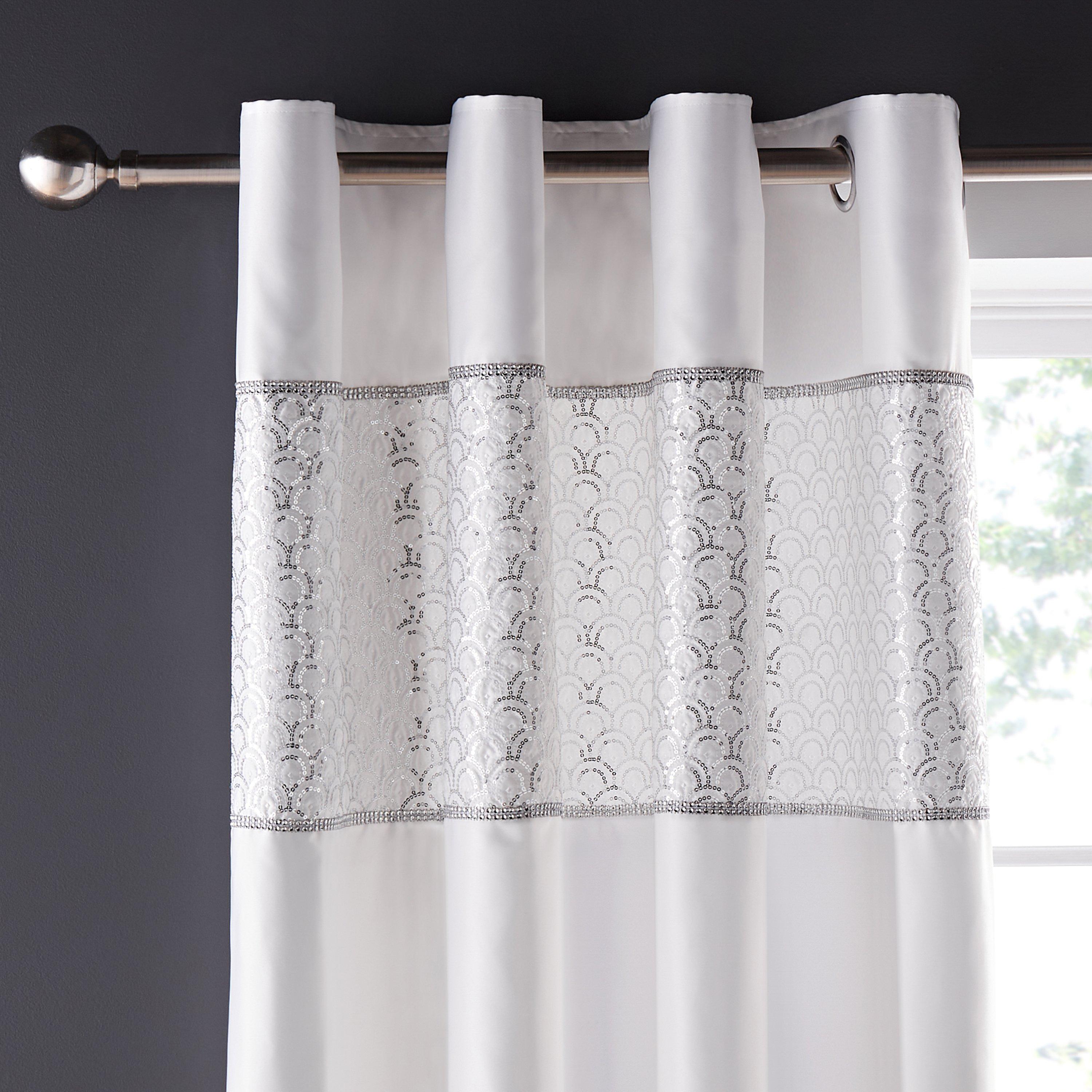 White - Catherine Lansfield - Deco Sequin Lined Eyelet Curtains - 1