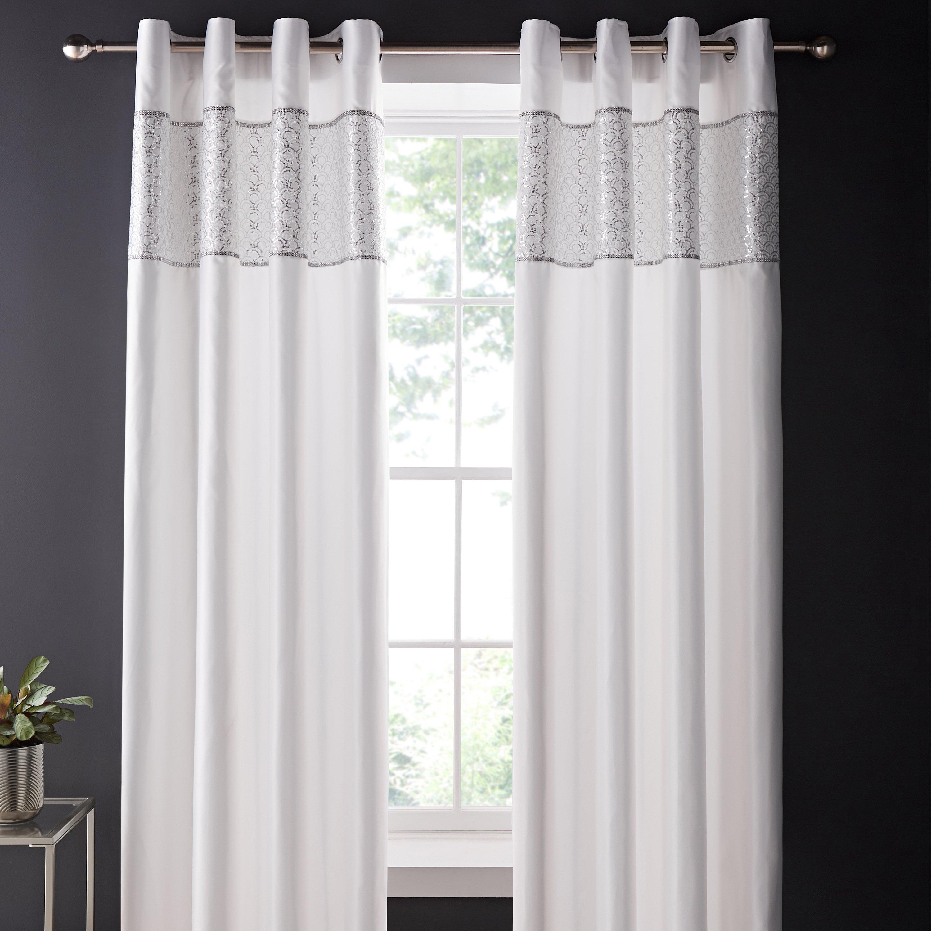 White - Catherine Lansfield - Deco Sequin Lined Eyelet Curtains - 2