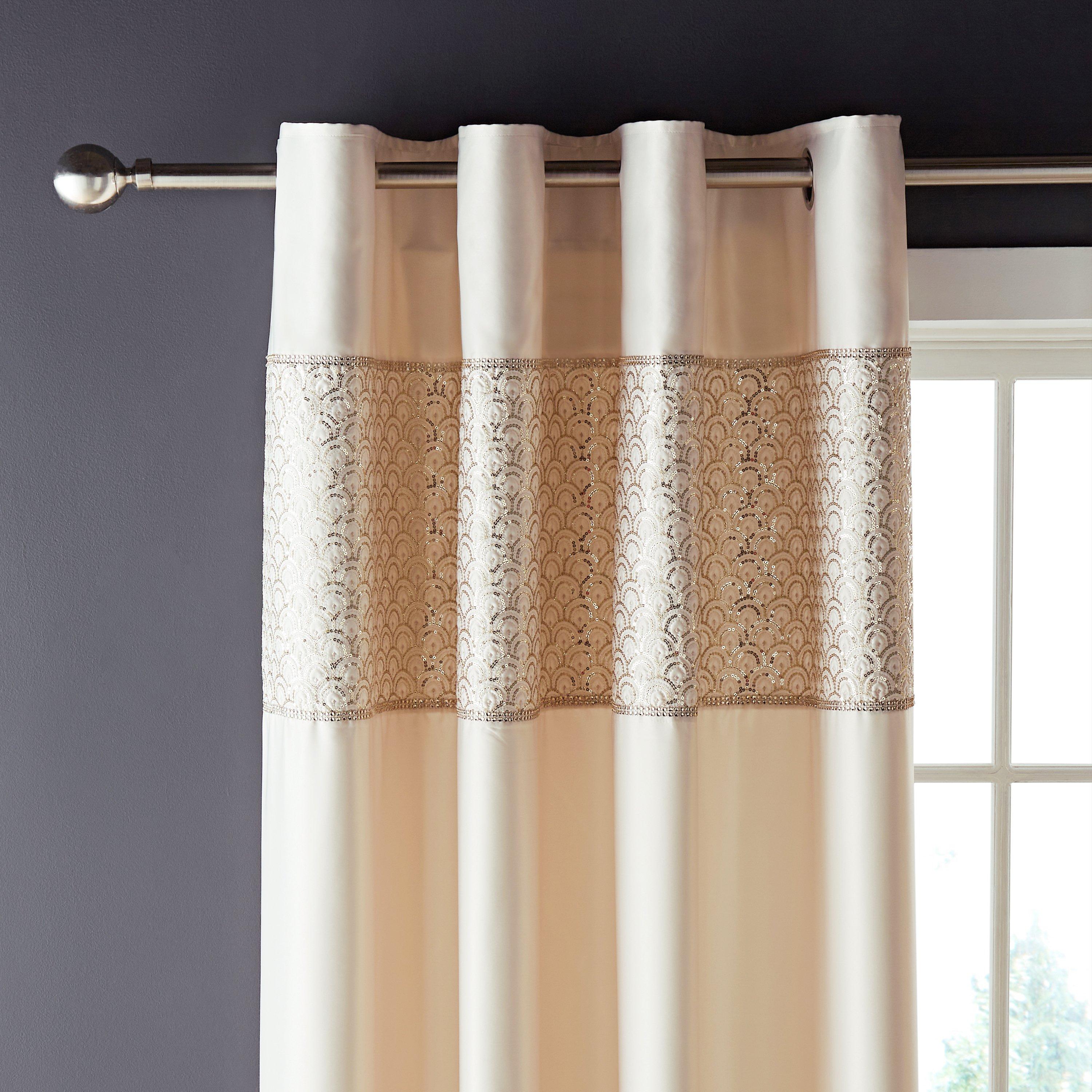 Champagne - Catherine Lansfield - Deco Sequin Lined Eyelet Curtains - 1