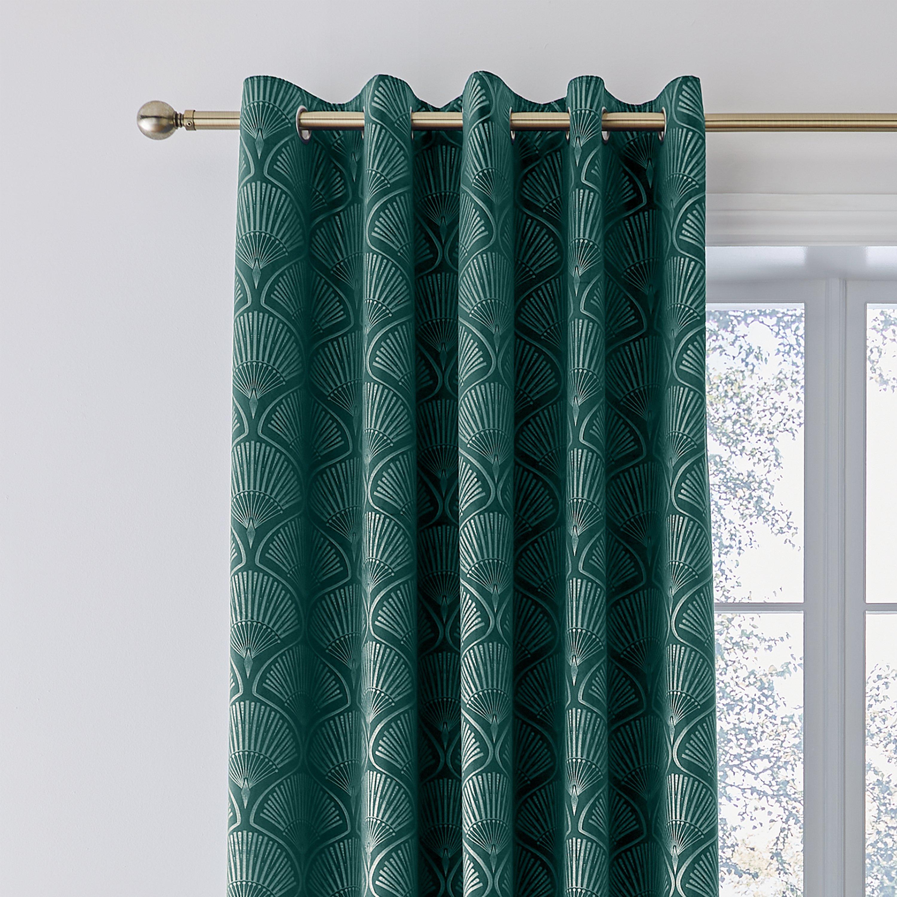 Teal - Catherine Lansfield - Art Deco Pearl Lined Eyelet Curtains - 1