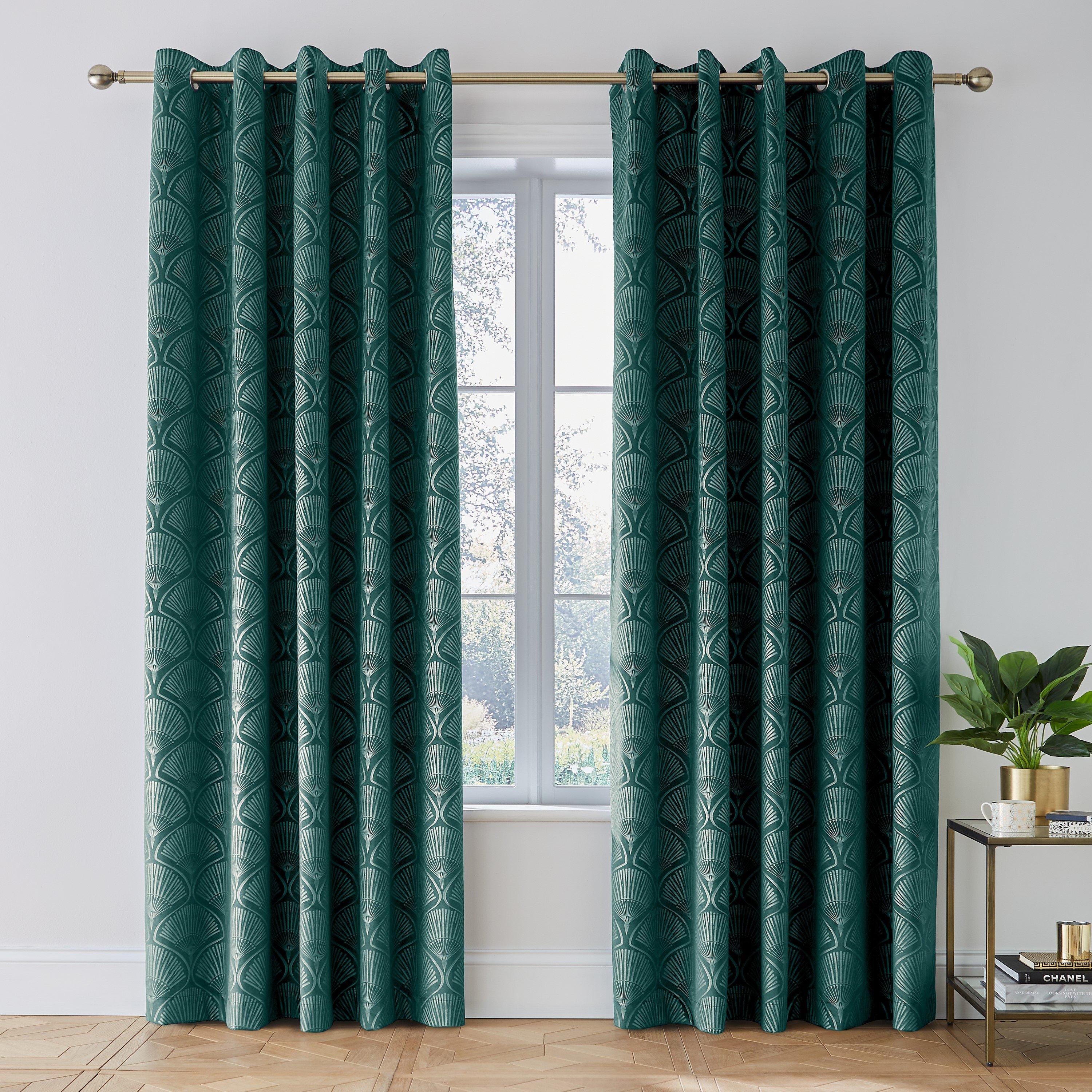 Teal - Catherine Lansfield - Art Deco Pearl Lined Eyelet Curtains - 2