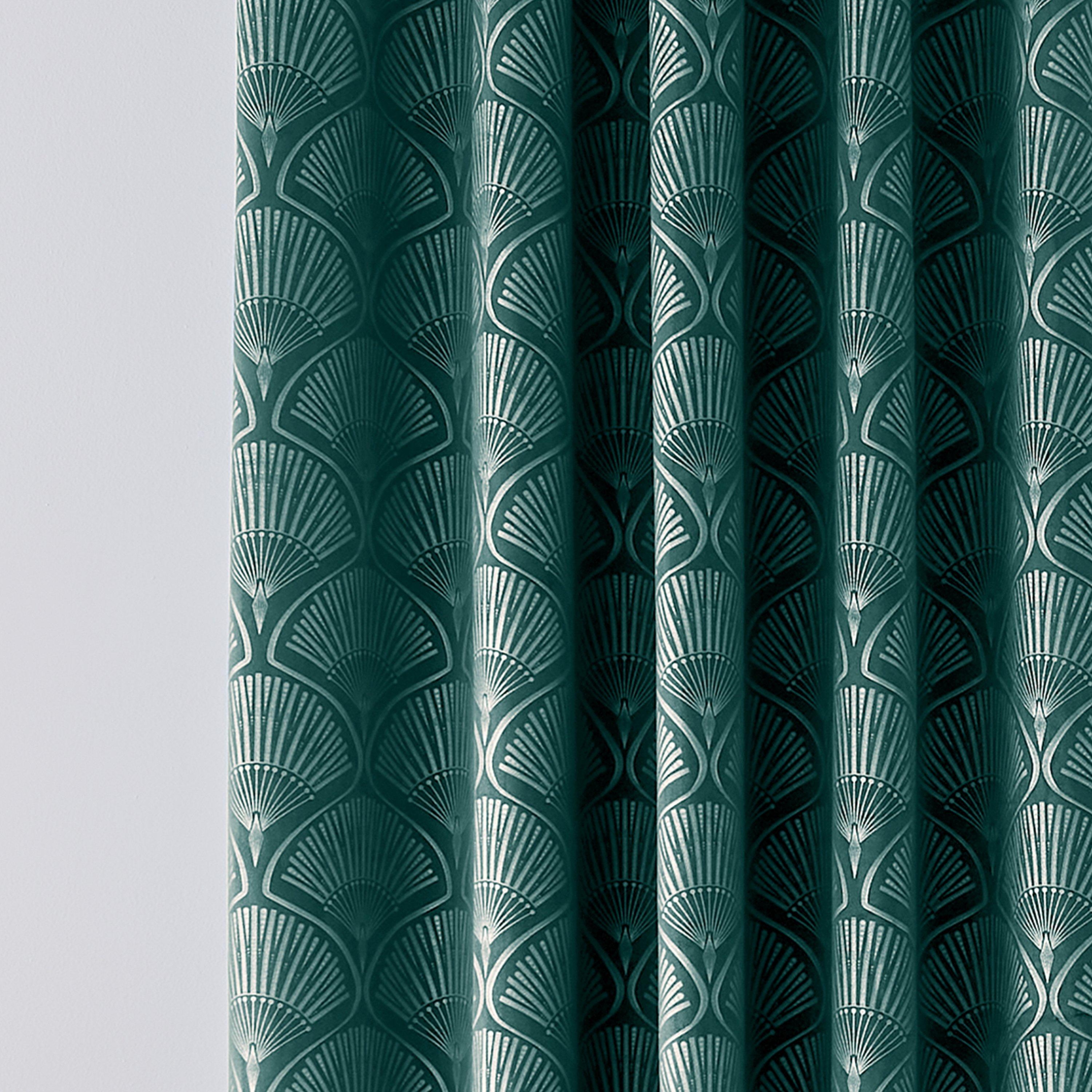 Teal - Catherine Lansfield - Art Deco Pearl Lined Eyelet Curtains - 3