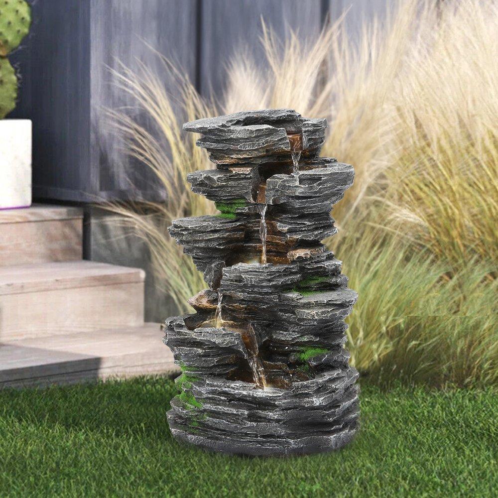 Grey - Breeins - Outdoor Solar-Powered Water Fountain Rockery Decor - 1