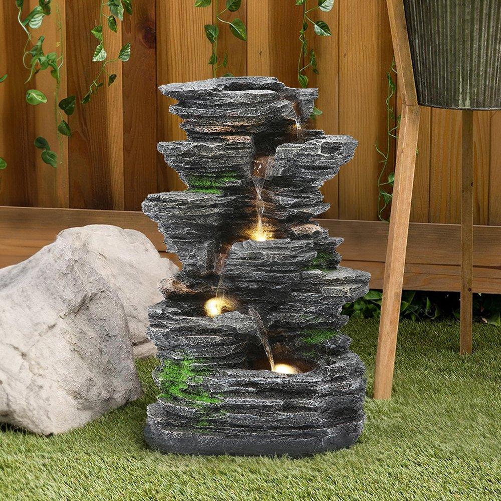 Grey - Breeins - Outdoor Solar-Powered Water Fountain Rockery Decor - 2
