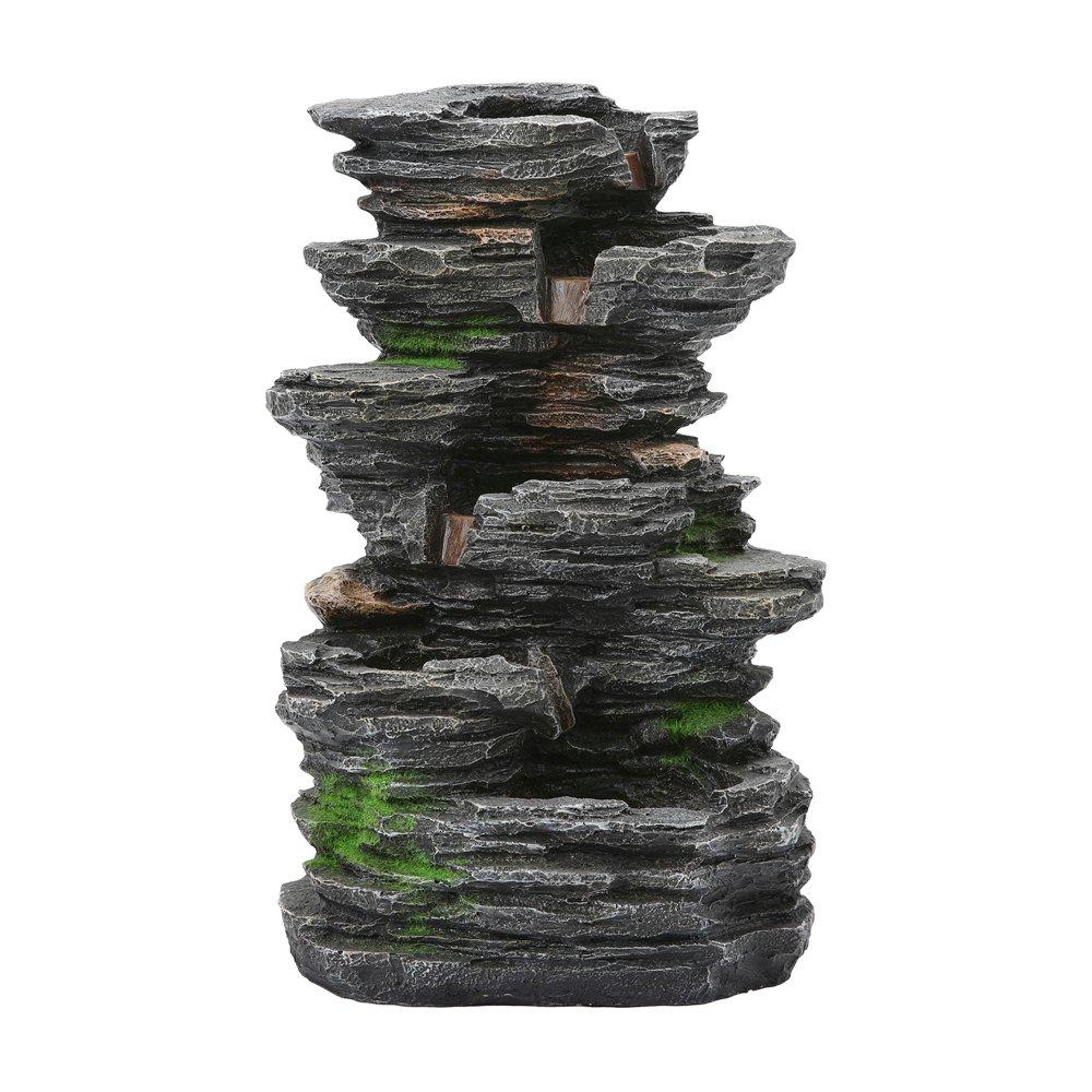 Grey - Breeins - Outdoor Solar-Powered Water Fountain Rockery Decor - 3