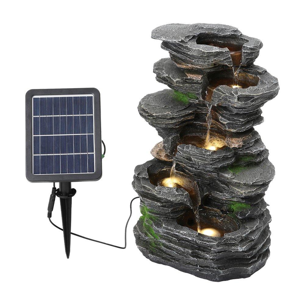 Grey - Breeins - Outdoor Solar-Powered Water Fountain Rockery Decor - 5