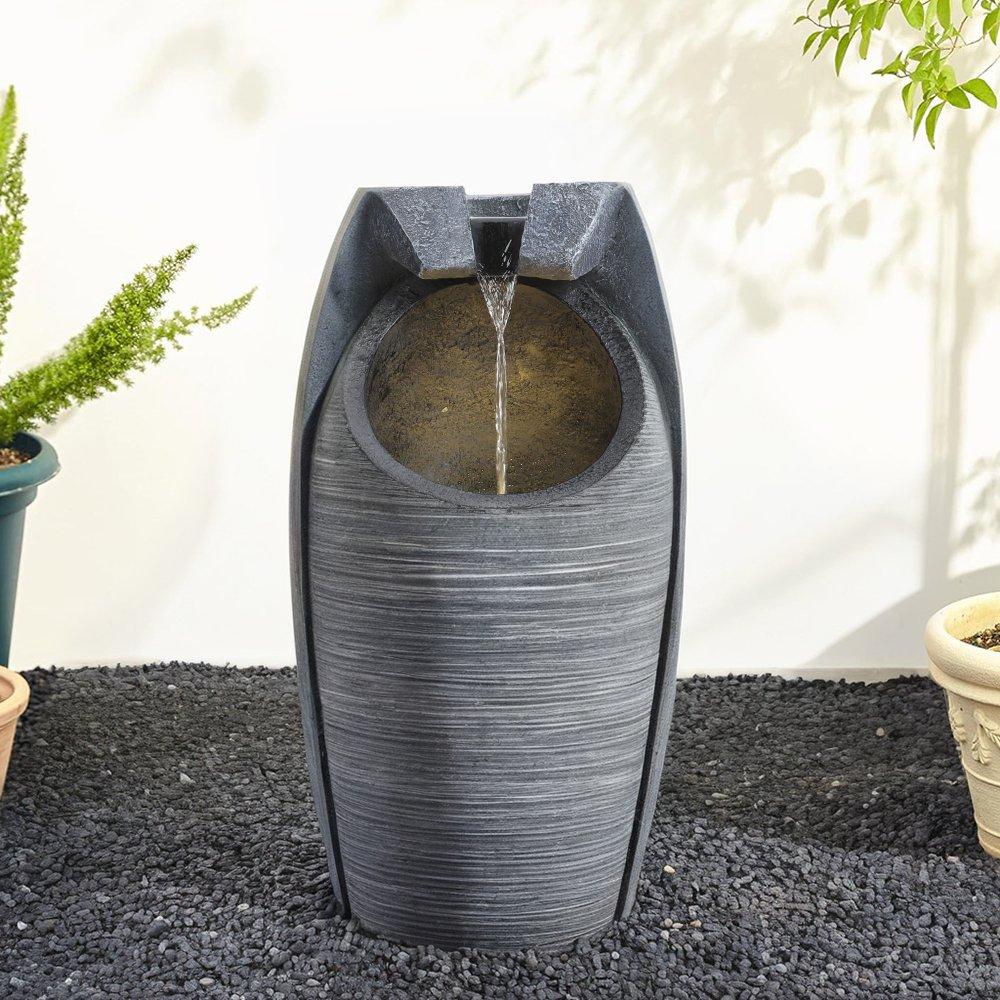 Grey - Breeins - Outdoor Solar-Powered Water Fountain Rockery Decor - 1