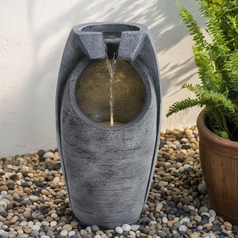 Grey - Breeins - Outdoor Solar-Powered Water Fountain Rockery Decor - 2