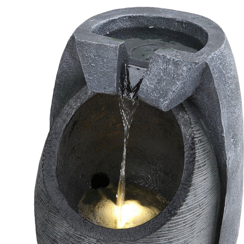 Grey - Breeins - Outdoor Solar-Powered Water Fountain Rockery Decor - 6