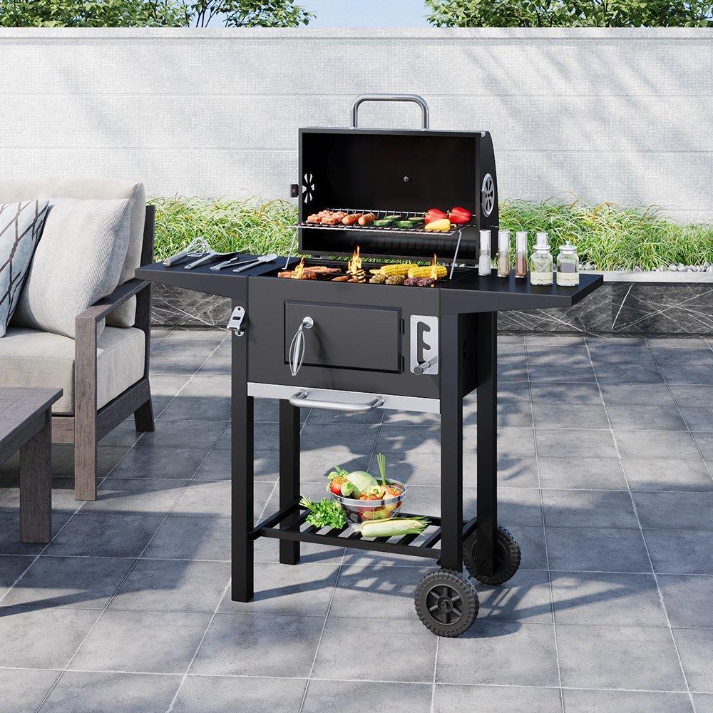 Breeins Outdoor Charcoal Grill with Side Tables