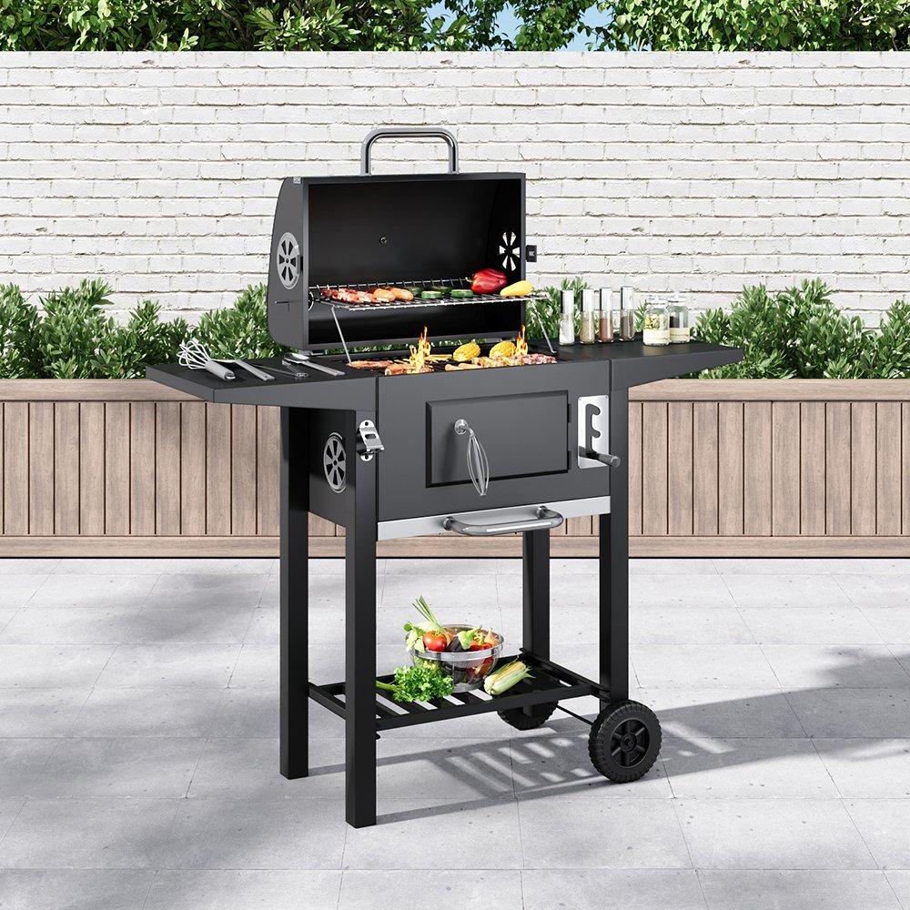 Black - Breeins - Outdoor Charcoal Grill with Side Tables - 2