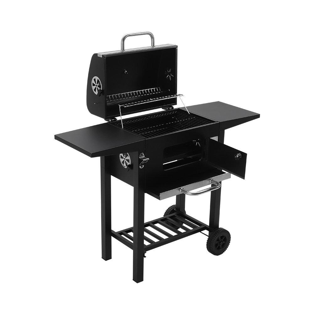 Black - Breeins - Outdoor Charcoal Grill with Side Tables - 5