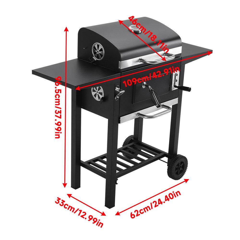 Black - Breeins - Outdoor Charcoal Grill with Side Tables - 8