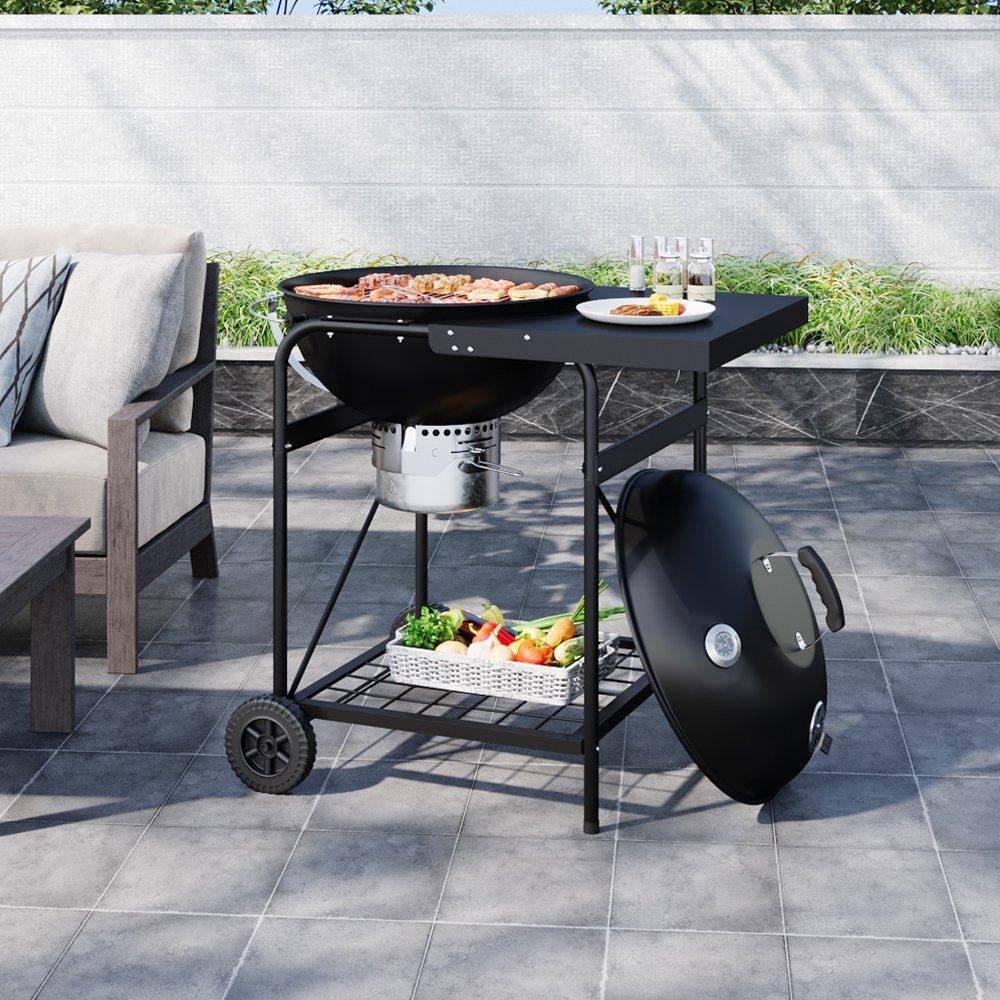Breeins Outdoor Round Charcoal Grill with Side Table