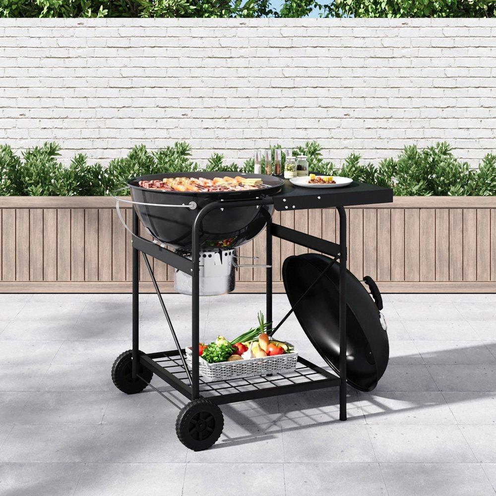Black - Breeins - Outdoor Round Charcoal Grill with Side Table - 2