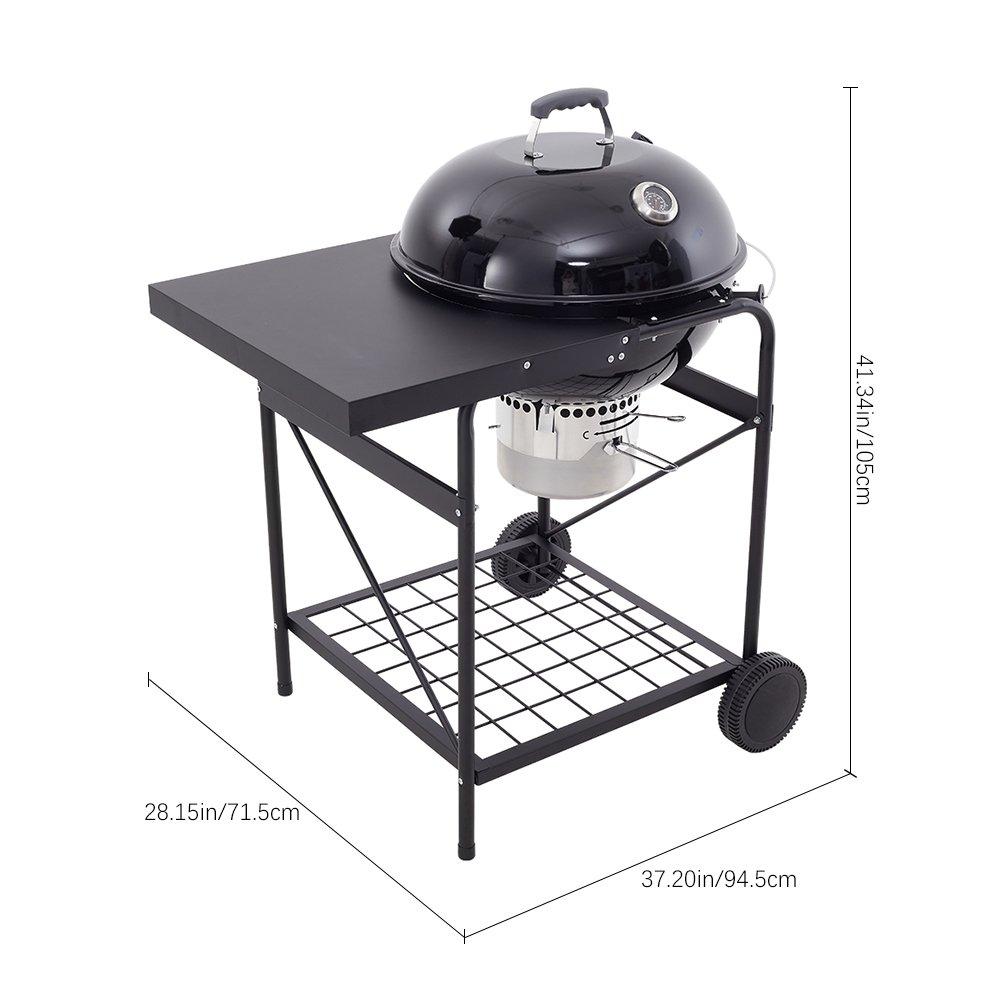 Black - Breeins - Outdoor Round Charcoal Grill with Side Table - 10