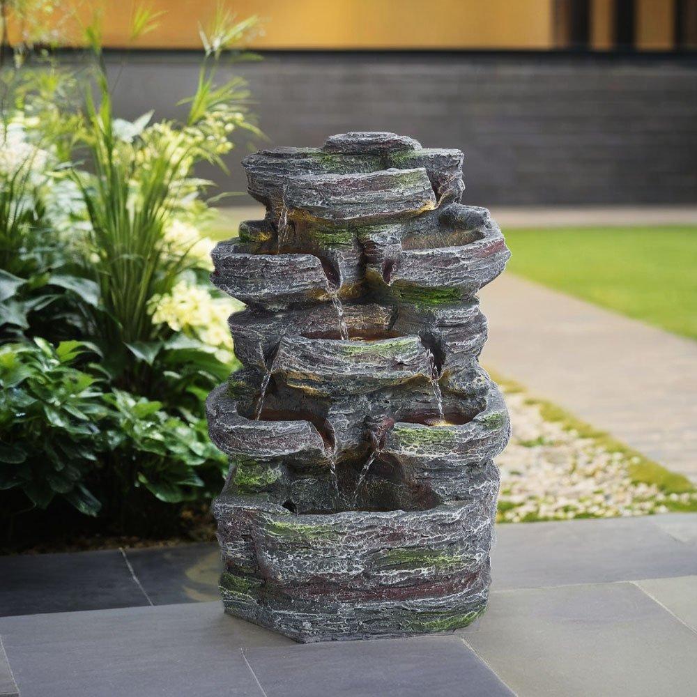Grey - Breeins - Faux Rock Garden Fountain with Lights - 2