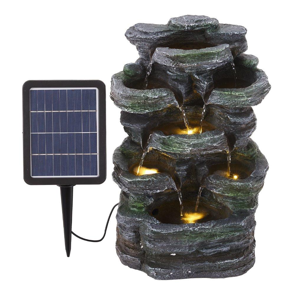 Grey - Breeins - Faux Rock Garden Fountain with Lights - 3