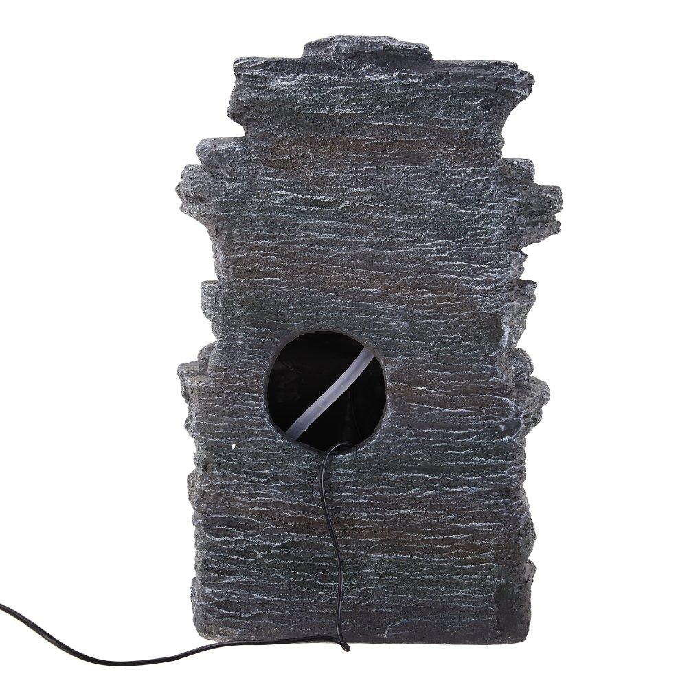 Grey - Breeins - Faux Rock Garden Fountain with Lights - 4