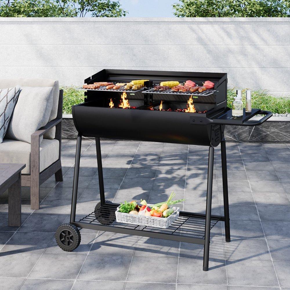 Black - Breeins - Outdoor Garden Charcoal Grill with Wheels - 1