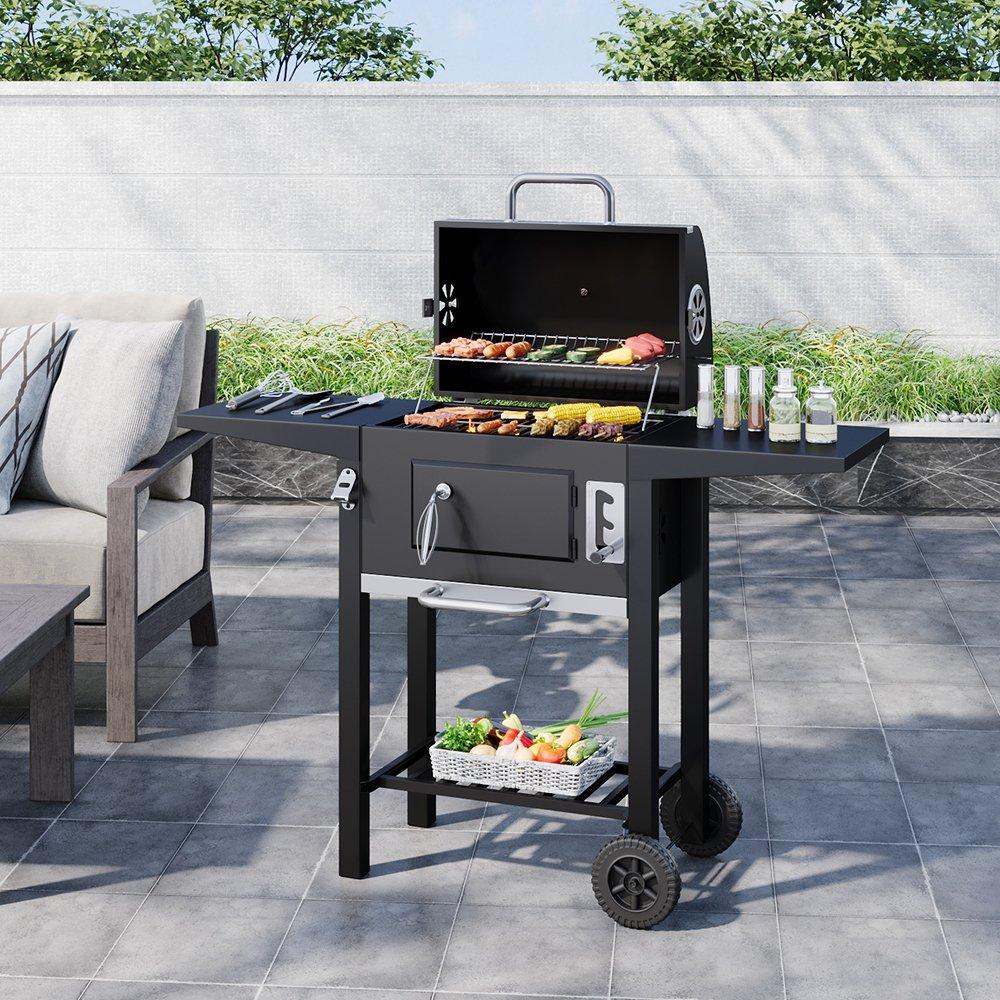 Black - Breeins - Charcoal Grill with Smoke Stack - 1