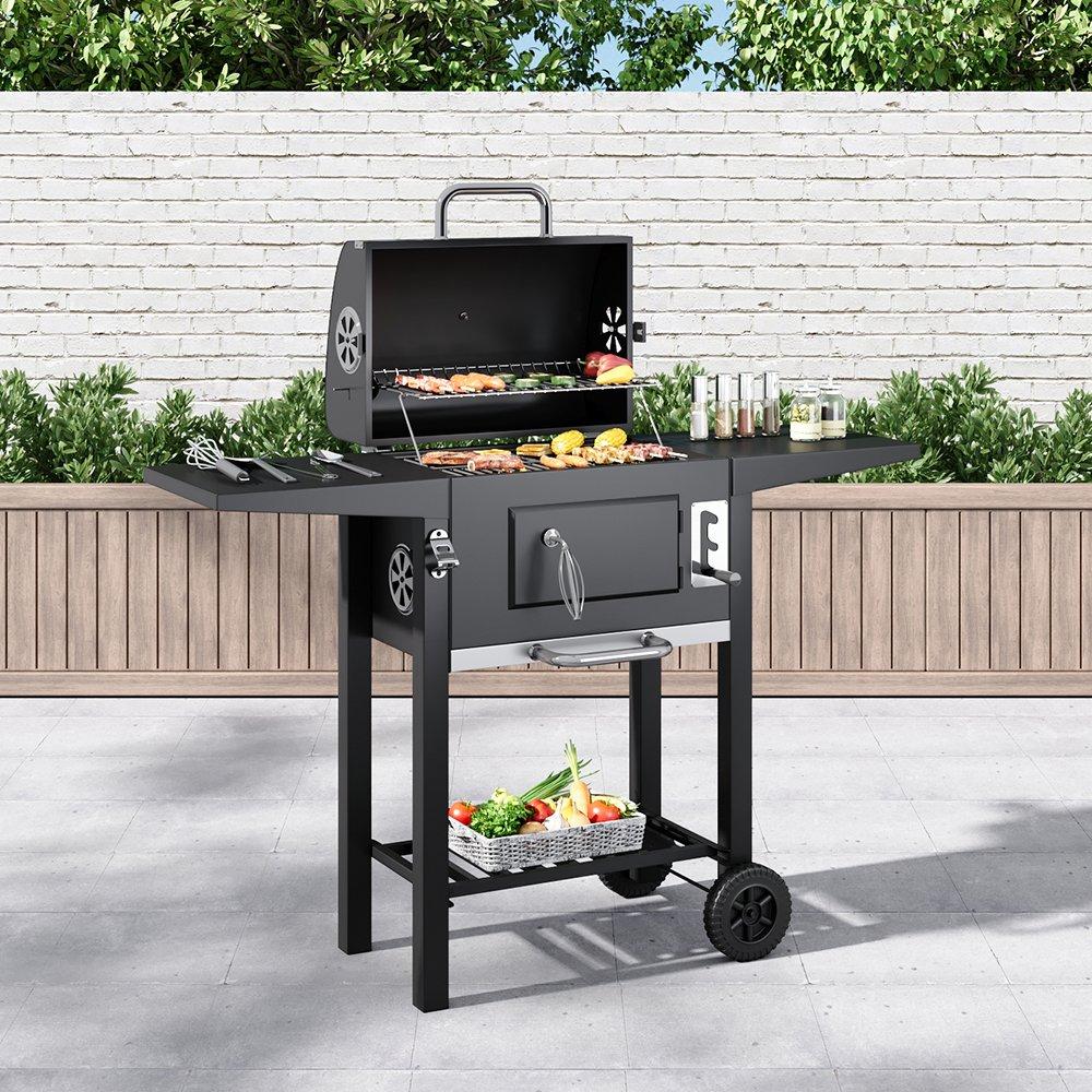 Black - Breeins - Charcoal Grill with Smoke Stack - 2