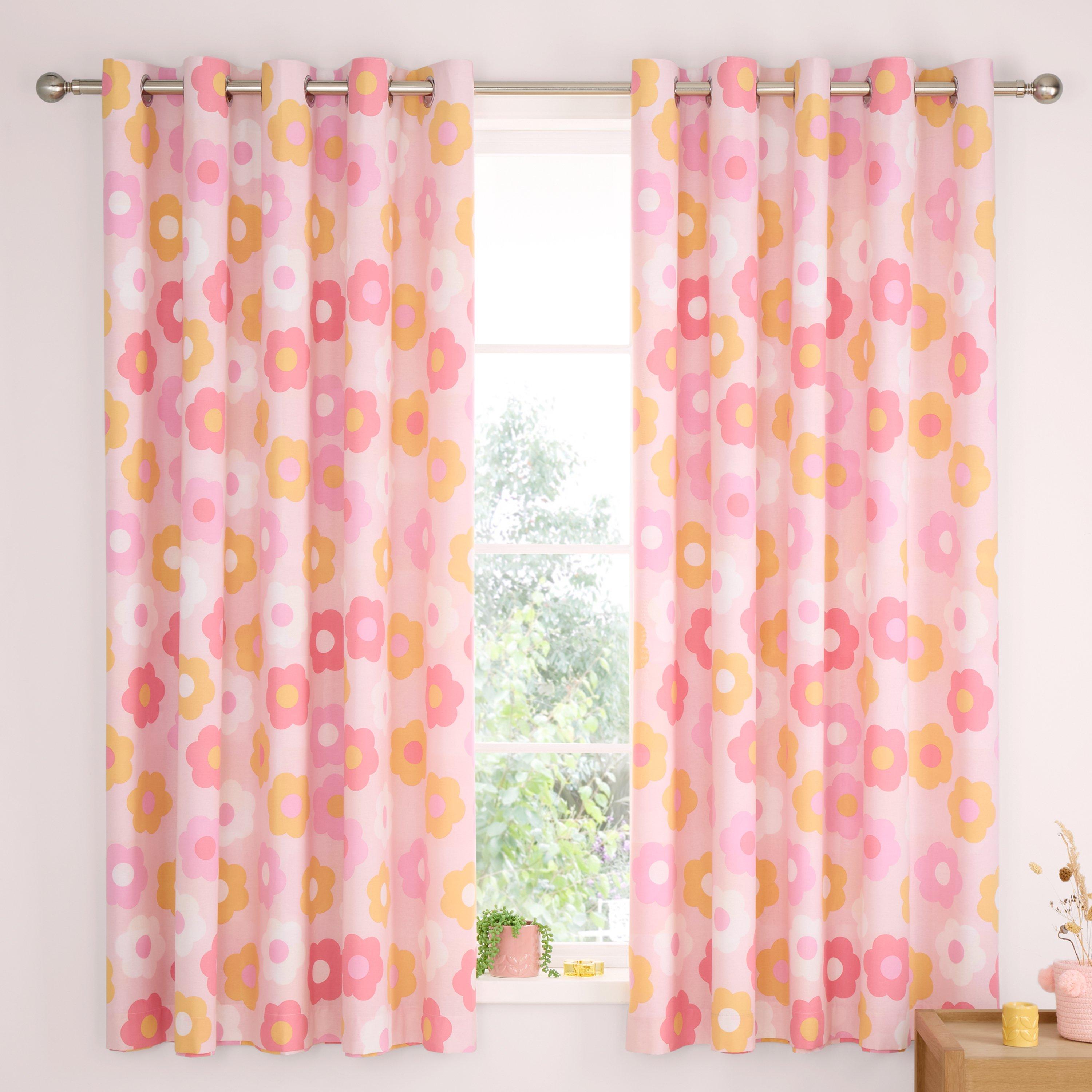 Pink - Catherine Lansfield - Retro Daisy Fully Reversible Eyelet Curtains - 3