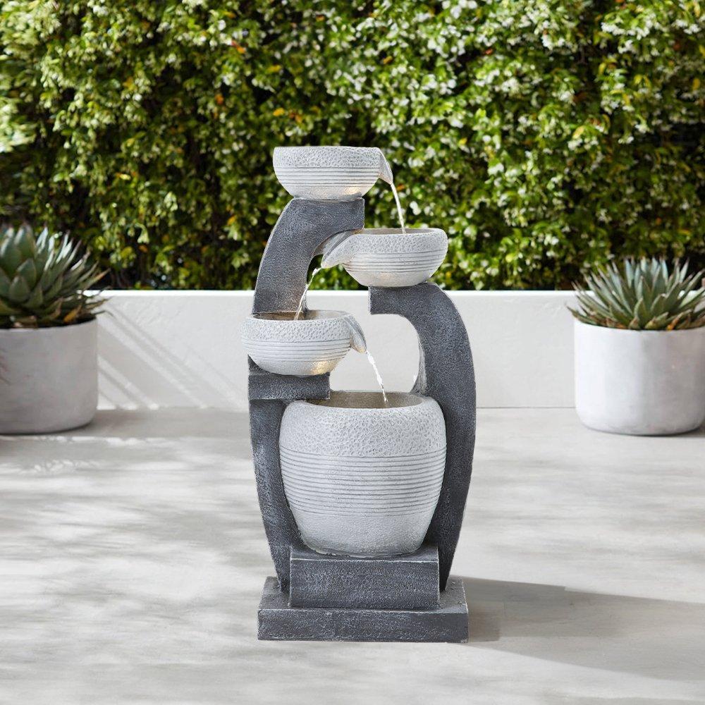 Grey - Breeins - Outdoor Solar-Powered Water Fountain Rockery Decor - 1