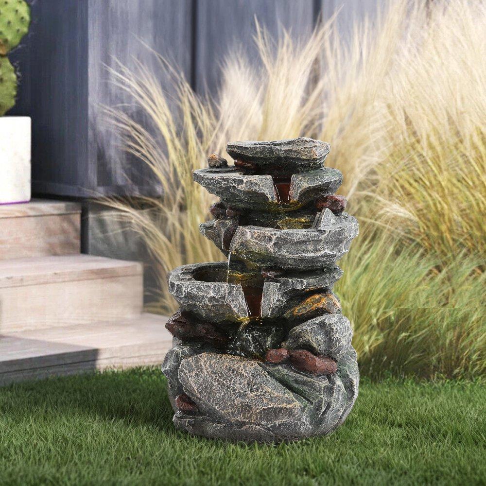 Grey - Breeins - Outdoor Solar-Powered Water Fountain Rockery Decor - 1